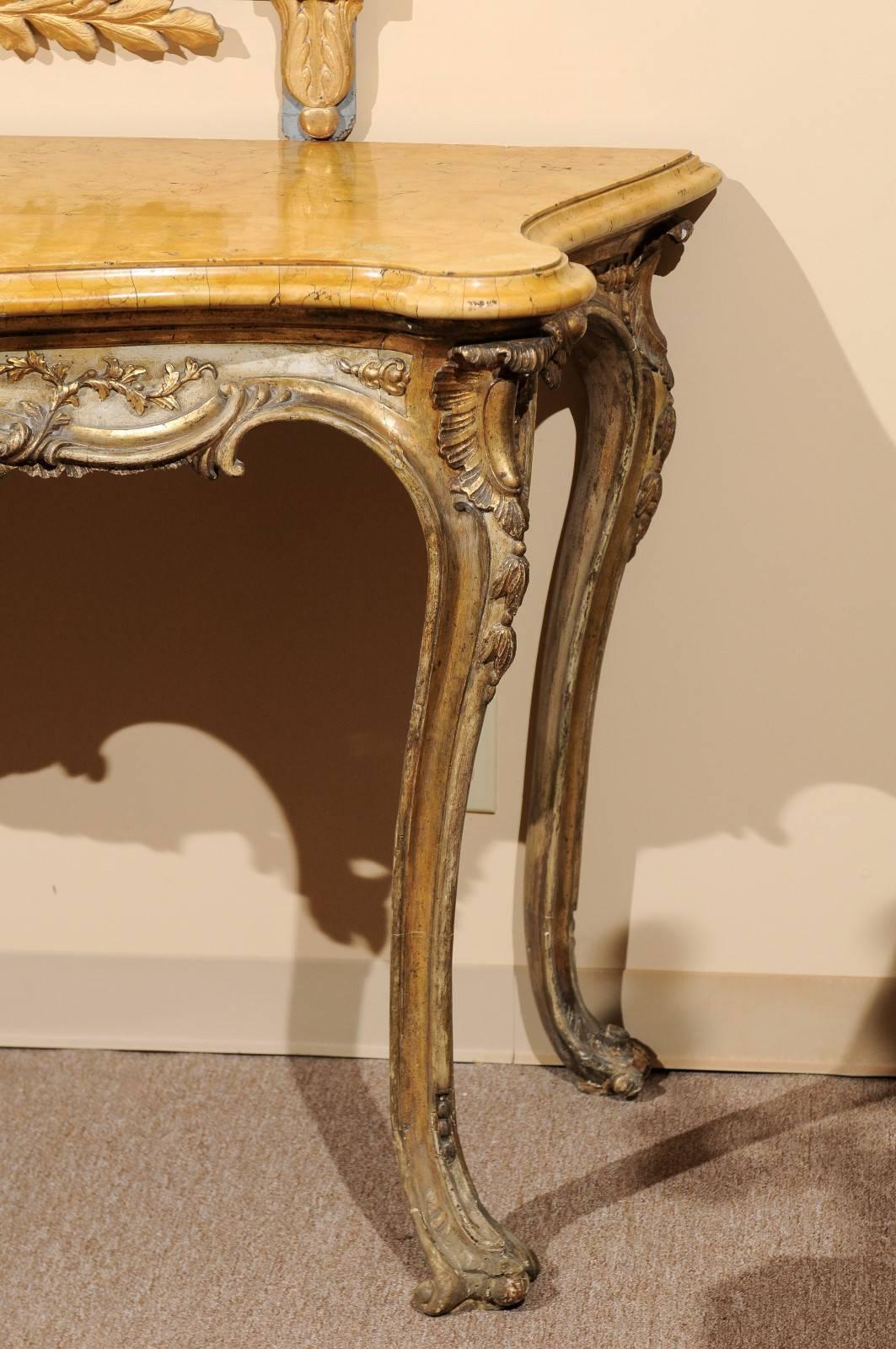 Large Rococo Silvered Italian Console with Sienna Marble, 18th Century In Good Condition For Sale In Atlanta, GA