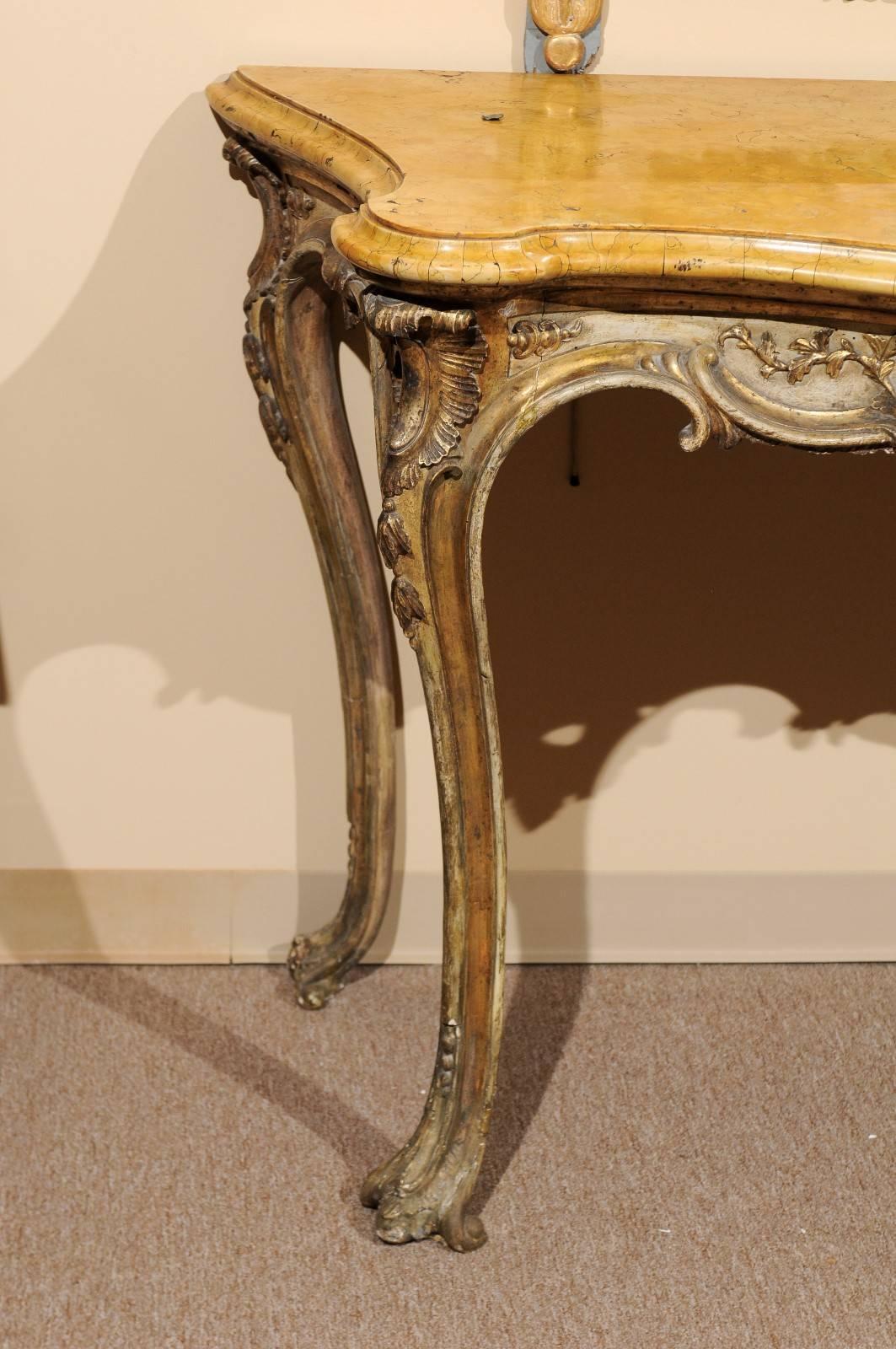 Large Rococo Silvered Italian Console with Sienna Marble, 18th Century For Sale 1