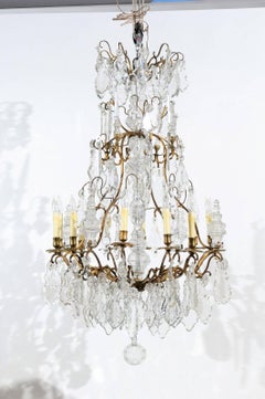 Crystal & Bronze Louis XV Style Chandelier with 12 Lights, 19th Century France