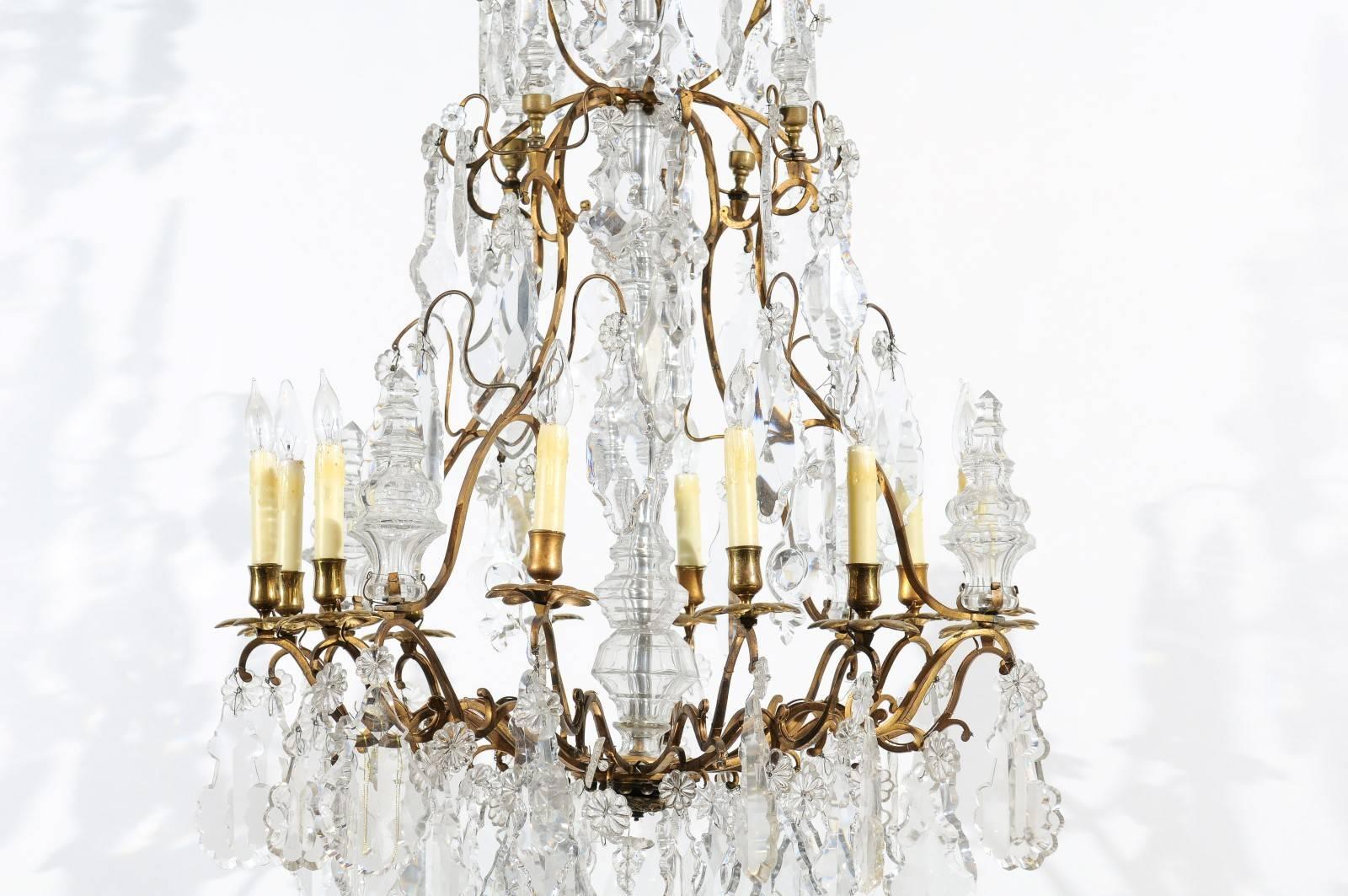 Crystal & Bronze Louis XV Style Chandelier with 12 Lights, 19th Century France In Good Condition For Sale In Atlanta, GA