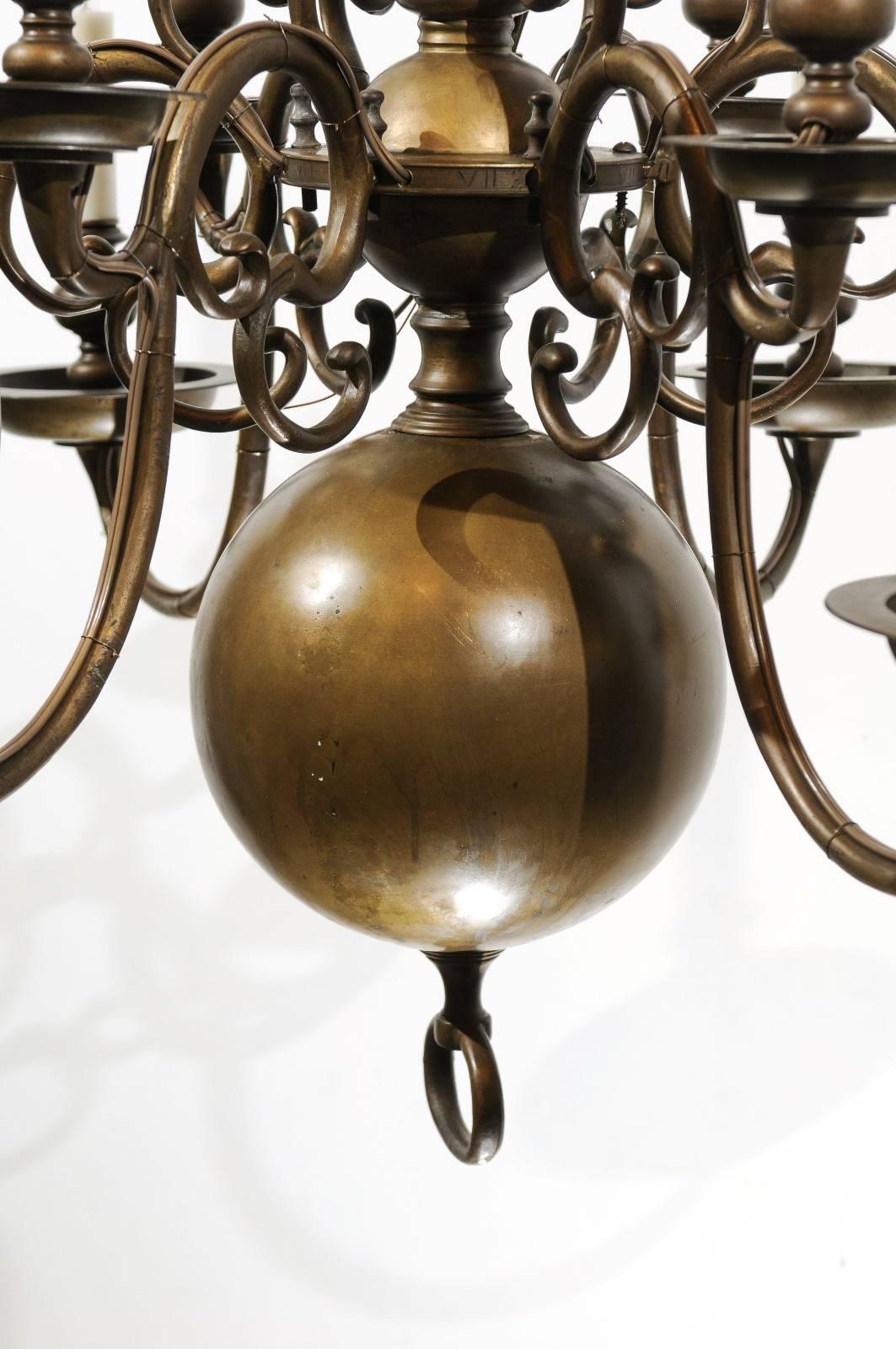 Large 18th Century Dutch Brass Chandelier with 12 Lights 5