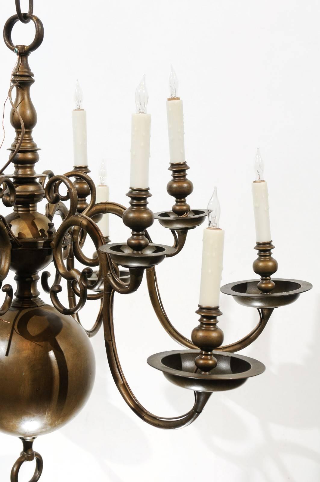 Large 18th Century Dutch Brass Chandelier with 12 Lights 6