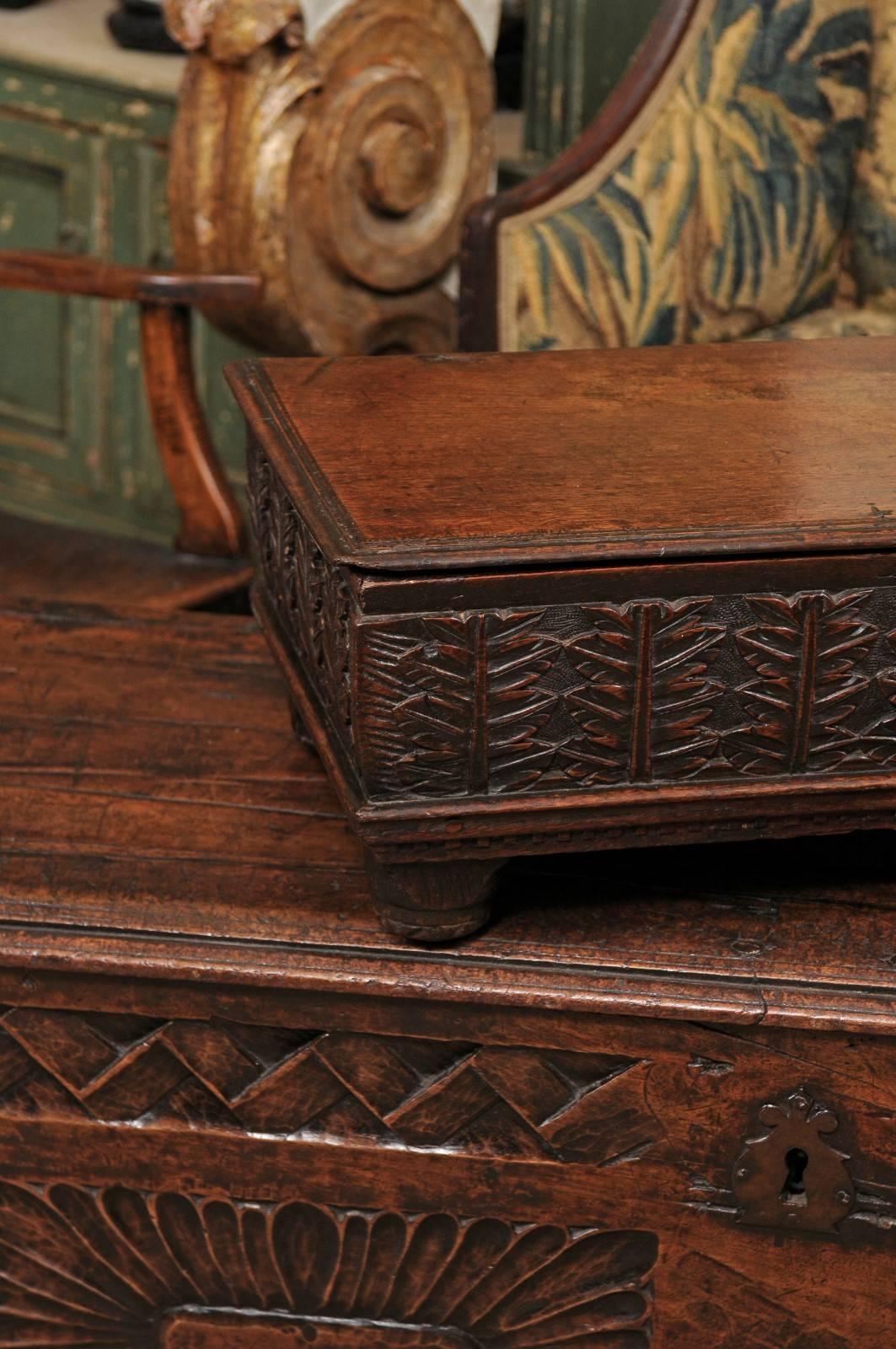 Oak Bible Box with Foliate Carving, 19th Century, England For Sale 4