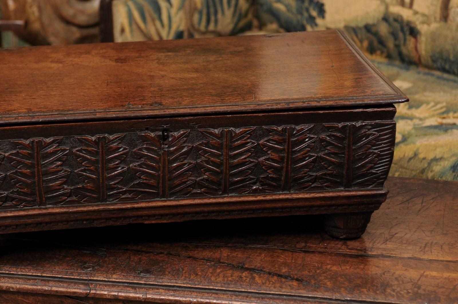 Oak Bible Box with Foliate Carving, 19th Century, England For Sale 5