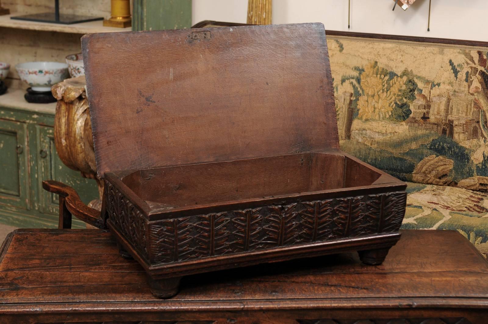 English Oak Bible Box with Foliate Carving, 19th Century, England For Sale