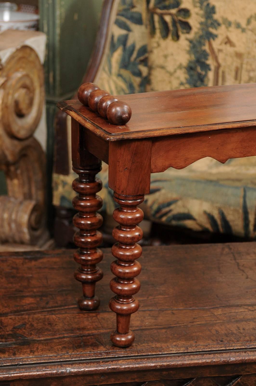 Mahogany 19th Century English Hall Bench with Bobbin Turned Legs