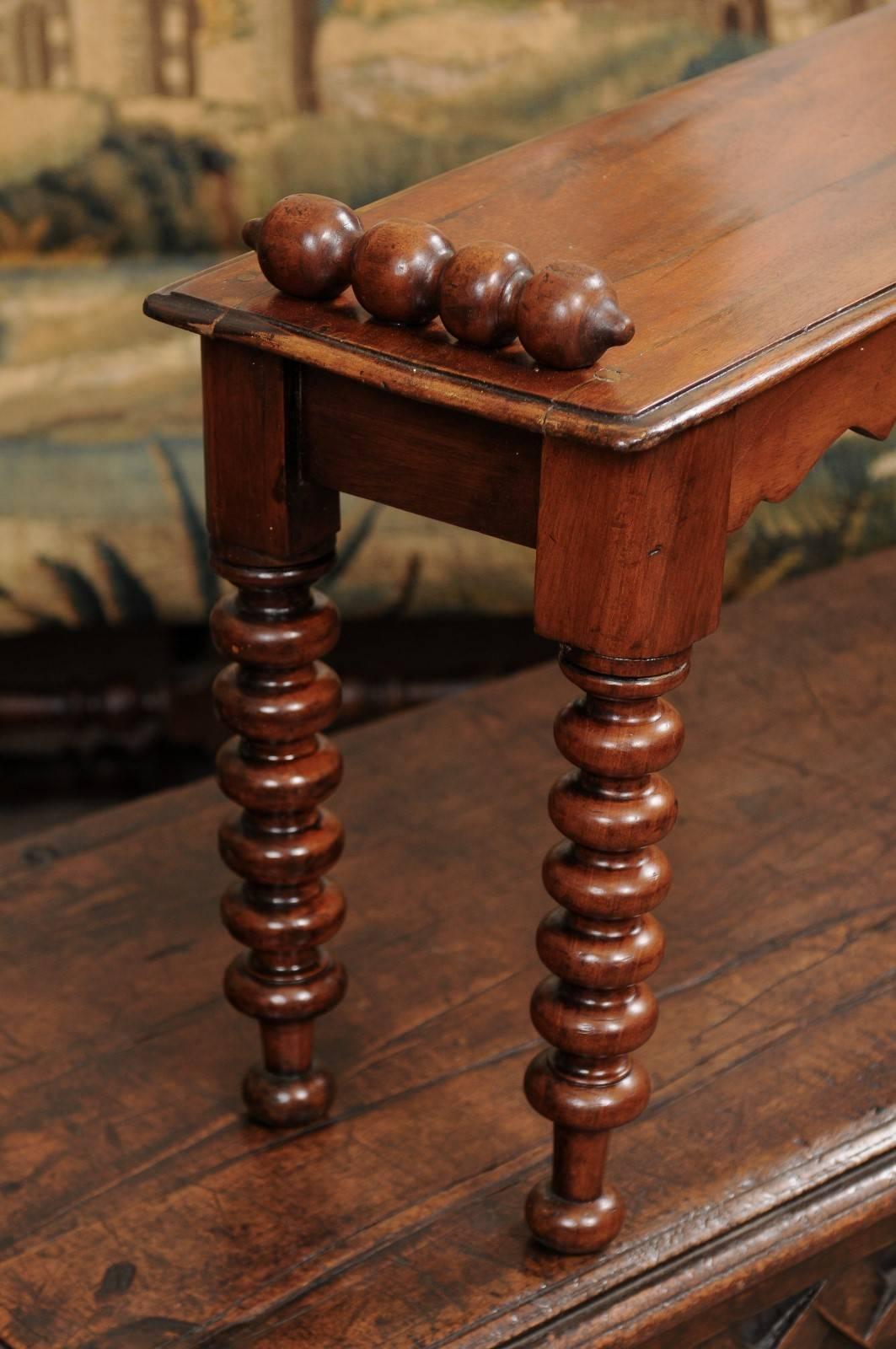 19th Century English Hall Bench with Bobbin Turned Legs 1