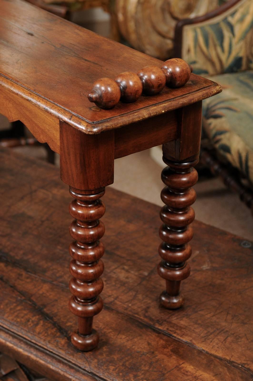 19th Century English Hall Bench with Bobbin Turned Legs 2