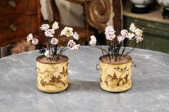 Pair of French Tole and Porcelain Flower Planters, 19th Century