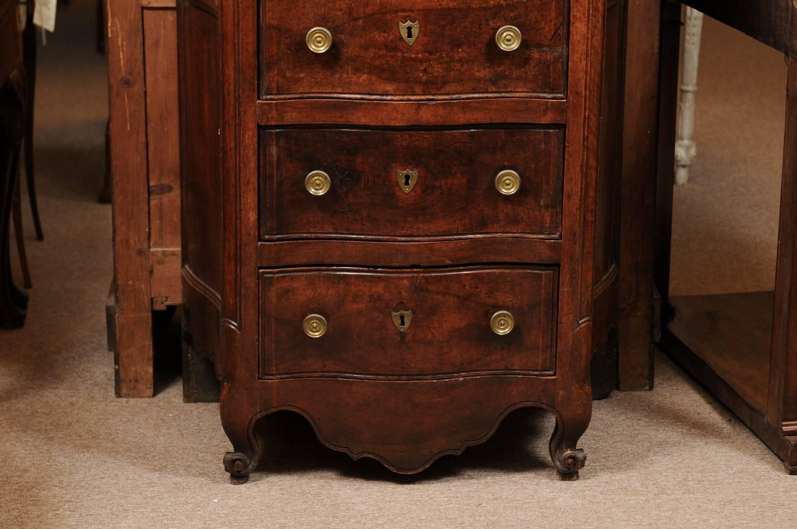 18th Century and Earlier 18th Century French Louis XV Walnut Serpentine Front Commode with Marble Top