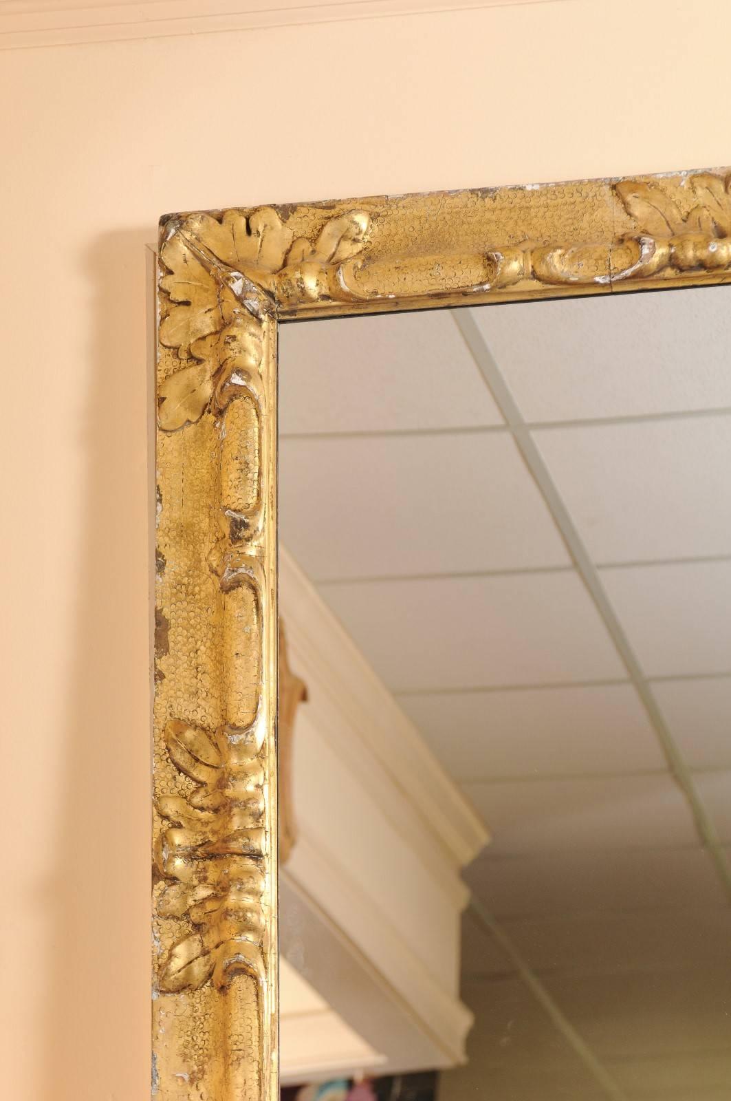 19th Century Italian Giltwood Frame with Acanthus Leaf Detail and New Mirror In Good Condition In Atlanta, GA