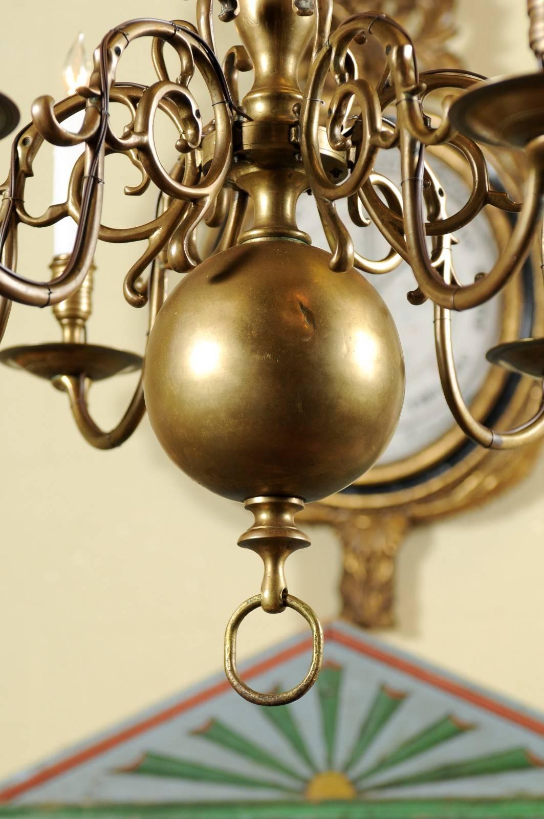 Baroque Small Dutch Brass Chandelier with Six Lights, Early 19th Century