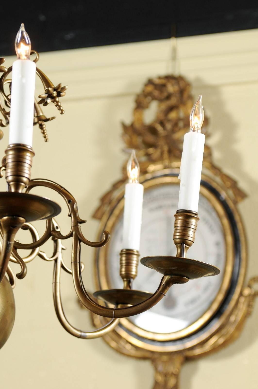 Small Dutch Brass Chandelier with Six Lights, Early 19th Century In Good Condition In Atlanta, GA