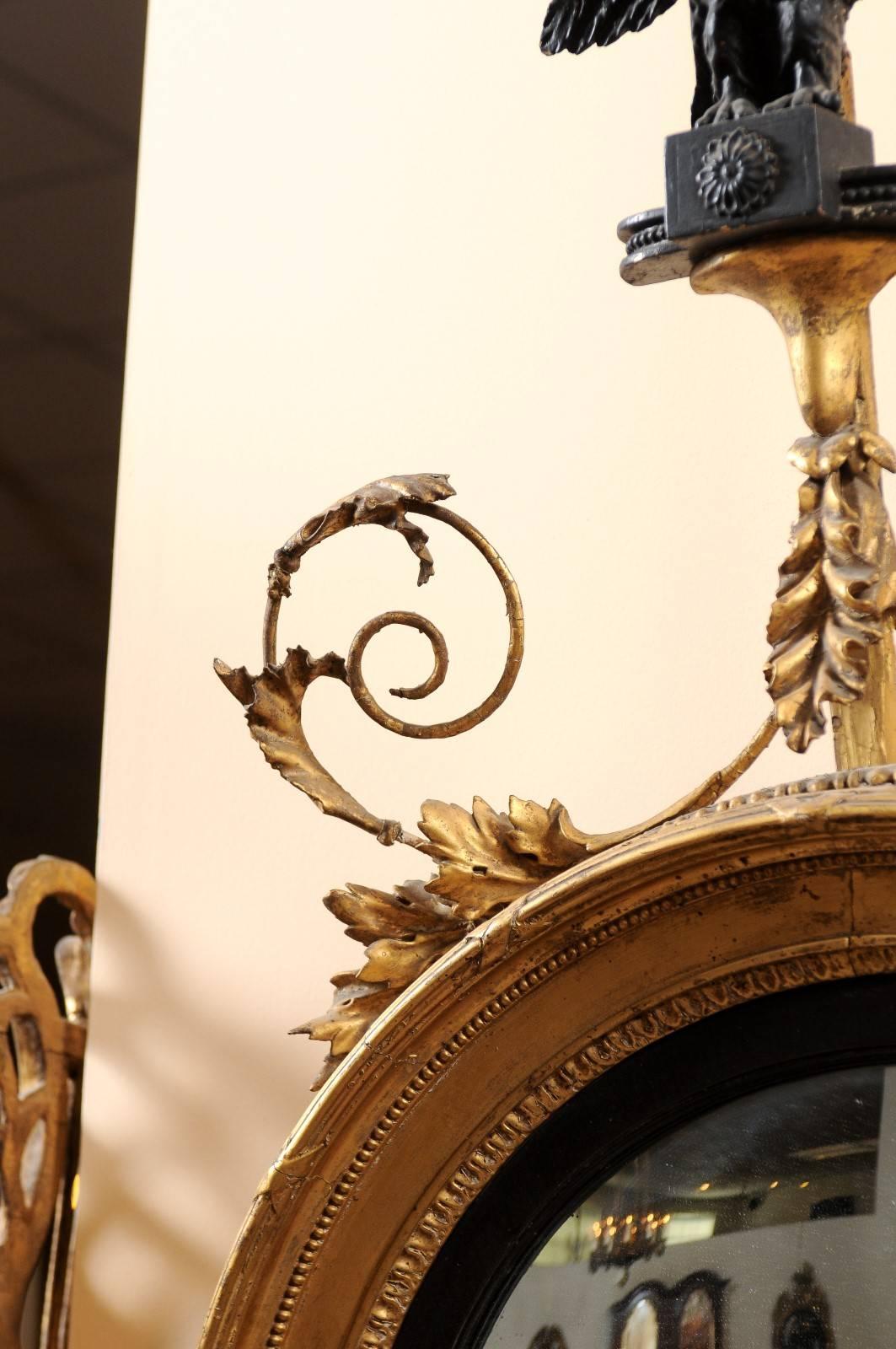 English Regency Giltwood Bullseye Convex Mirror with Eagle Crest, circa 1820 4