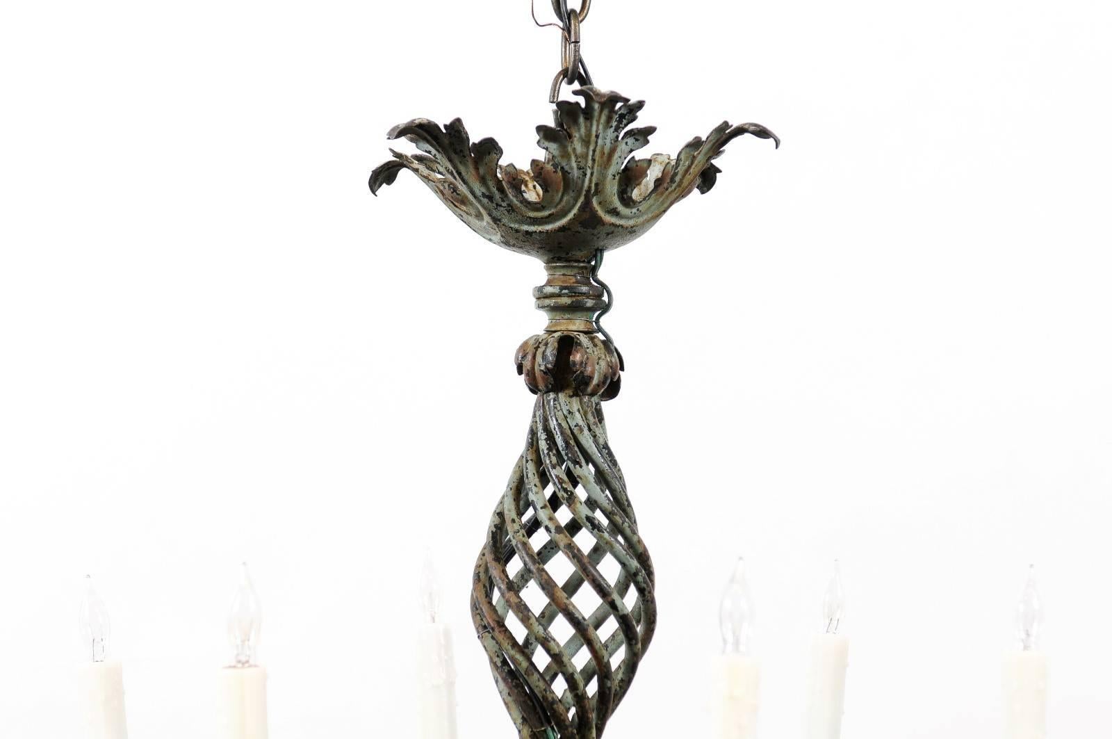 French Iron Painted Chandelier with Scroll Detail and Six Lights, circa 1890 1