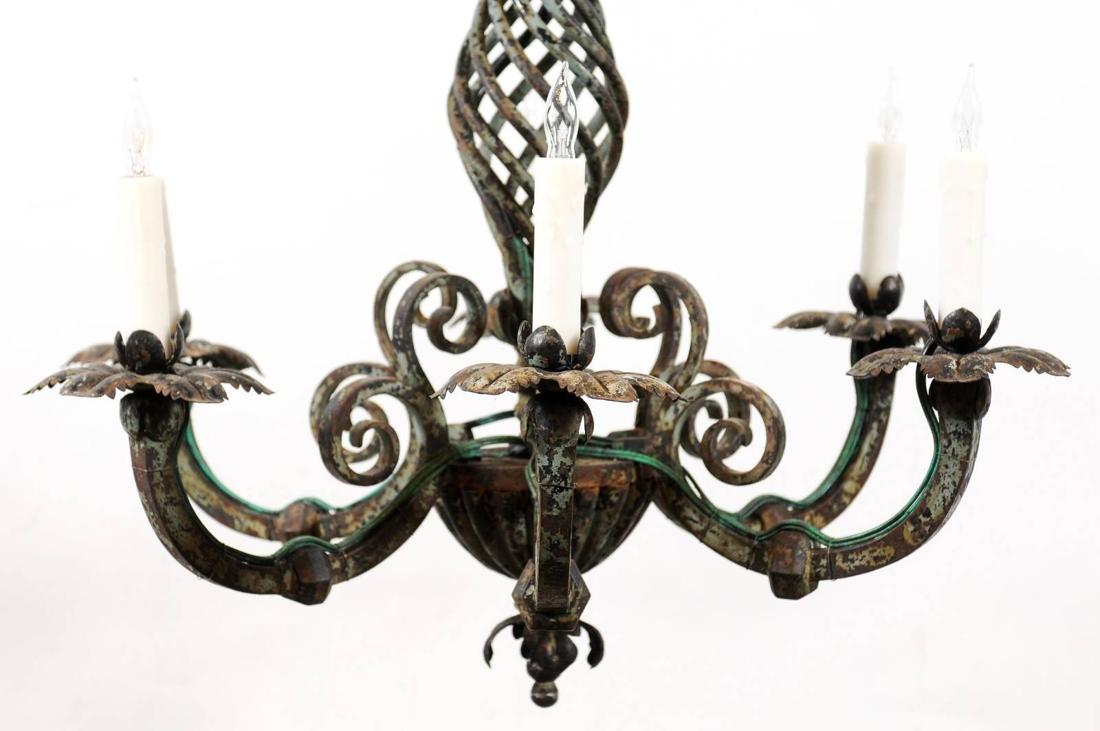 French Iron Painted Chandelier with Scroll Detail and Six Lights, circa 1890 2