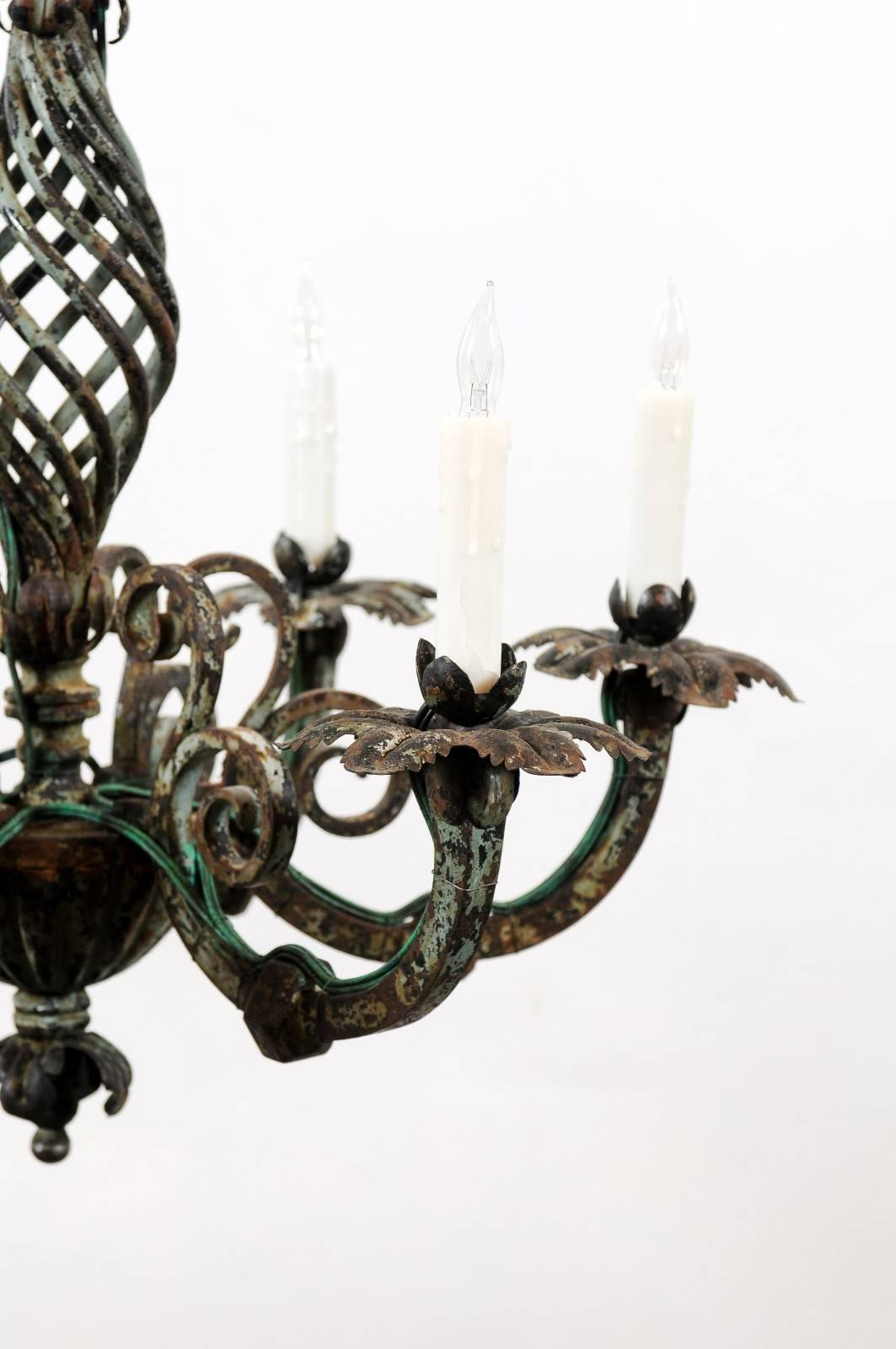 French Iron Painted Chandelier with Scroll Detail and Six Lights, circa 1890 3