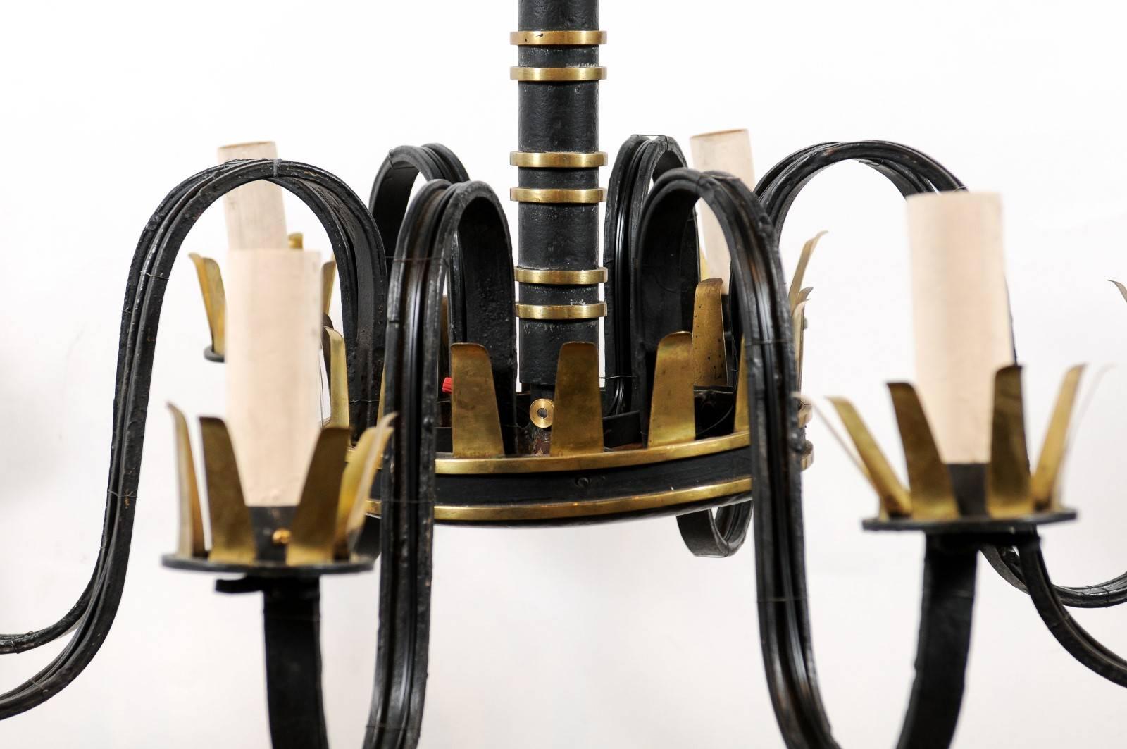 Iron and Gilt Chandelier in Style of Gilbert Poillerat, 20th Century 5