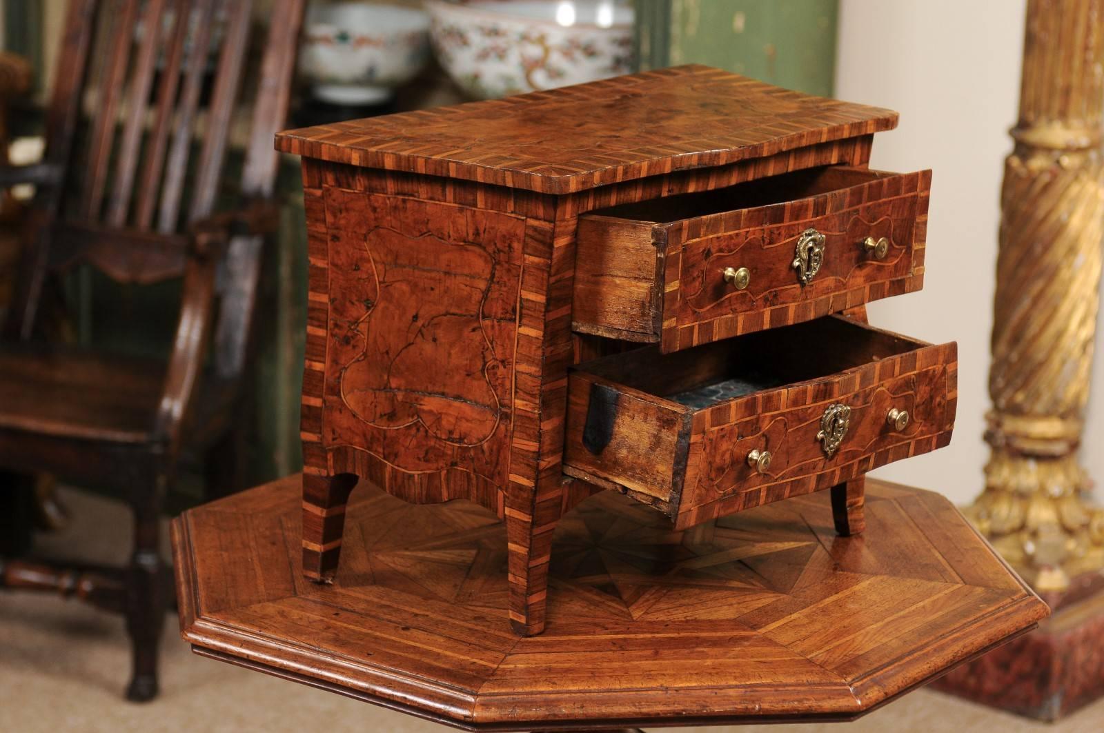 Early 19th Century Italian Inlaid Apprentice Commode in Fruitwood, Elm, & Walnut 2