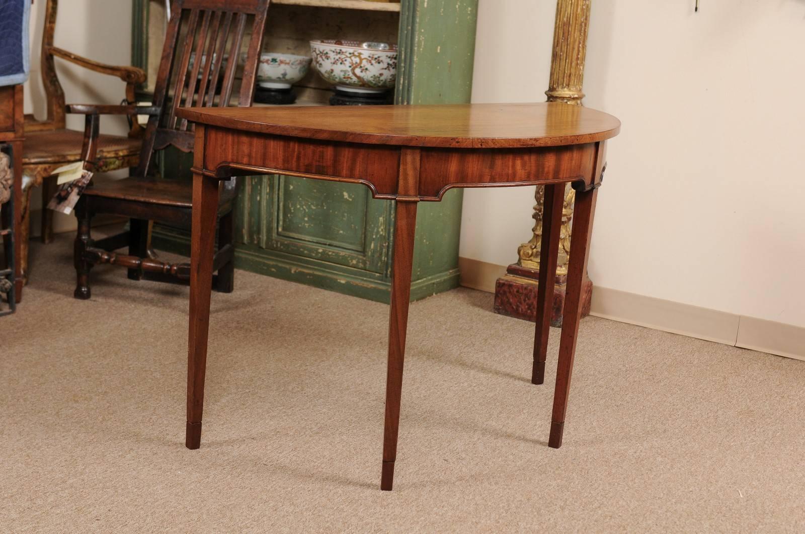 Pair of George III English Demi-Lune Console Tables in Mahogany 2