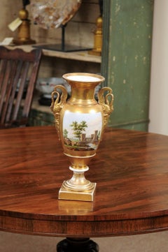 Paris Urn with Swan Handles & Painted Landscape Scene, France, ca. 1830-48