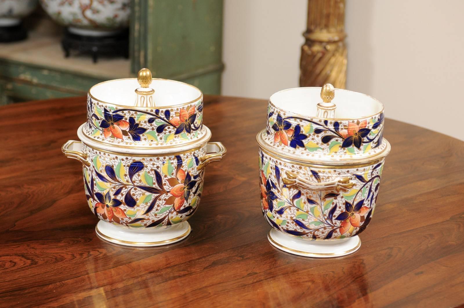 Pair of 19th Century English Derby Fruit Coolers with Lids & Liners, ca. 1815 For Sale 2