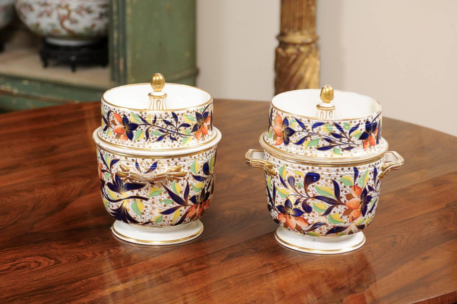 Pair of 19th Century English Derby Fruit Coolers with Lids & Liners, ca. 1815 For Sale 3