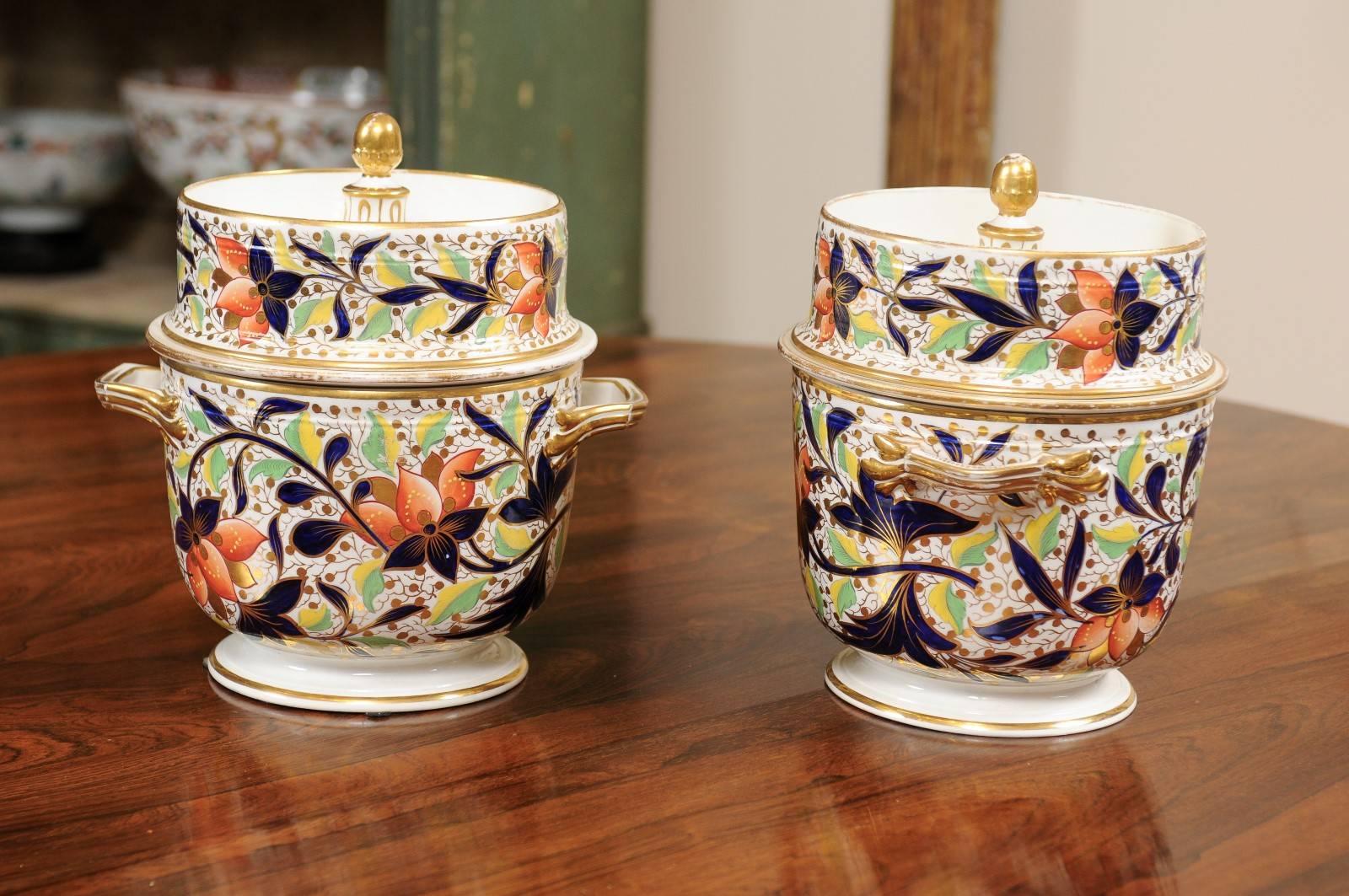 Pair of 19th Century English Derby Fruit Coolers with Lids & Liners, ca. 1815 For Sale 4