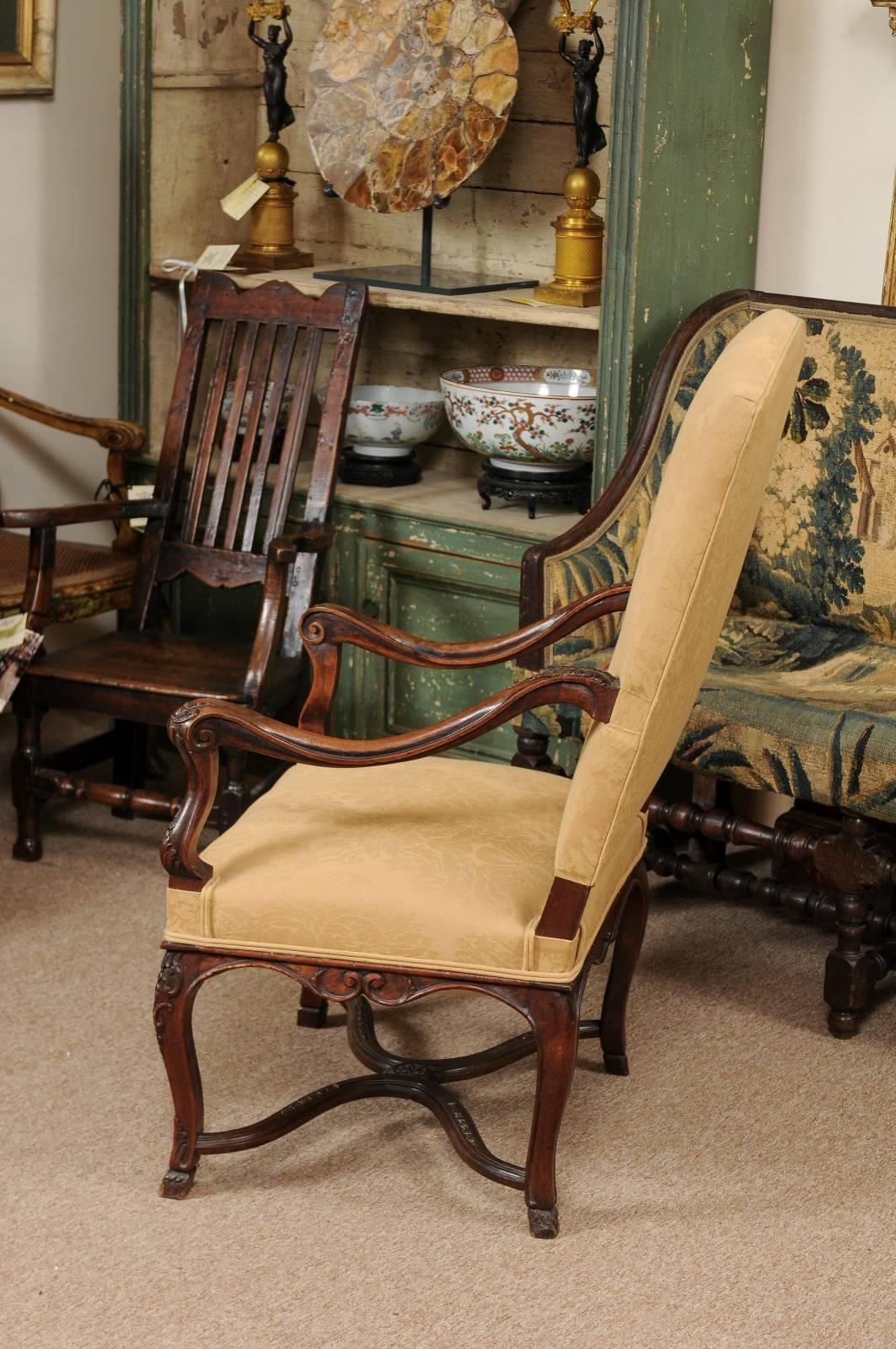 Upholstery Regence Period Fauteuil in Walnut, France ca. 1720 For Sale