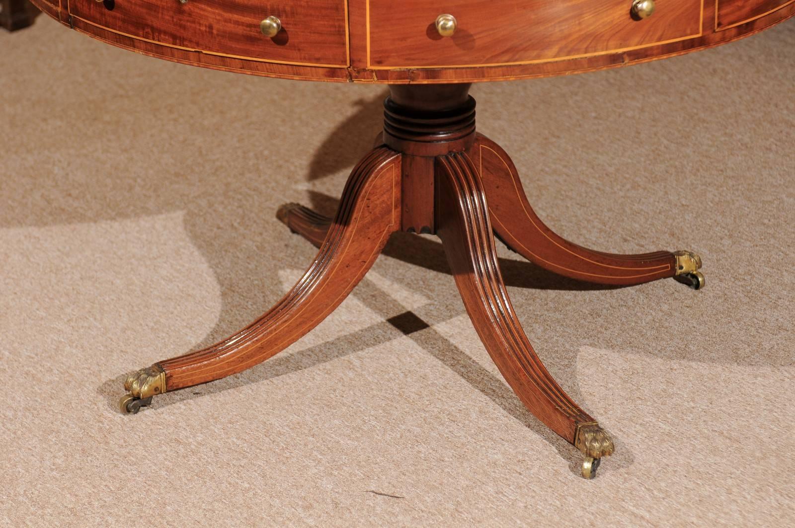 Brass  English Revolving 19th Century Satinwood and Mahogany Rent Table