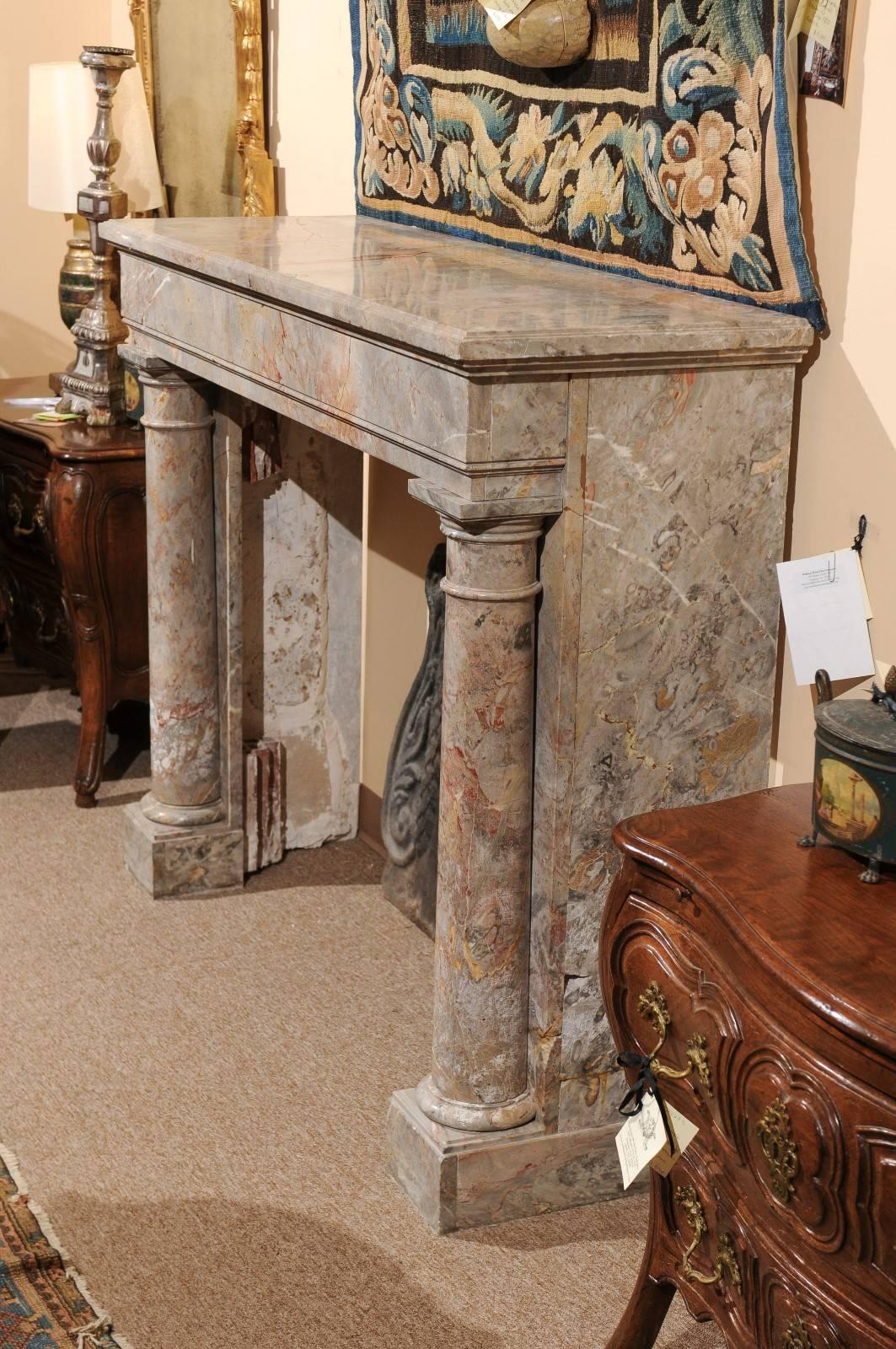 19th Century French Neoclassical Style Marble Mantel with Columns 2