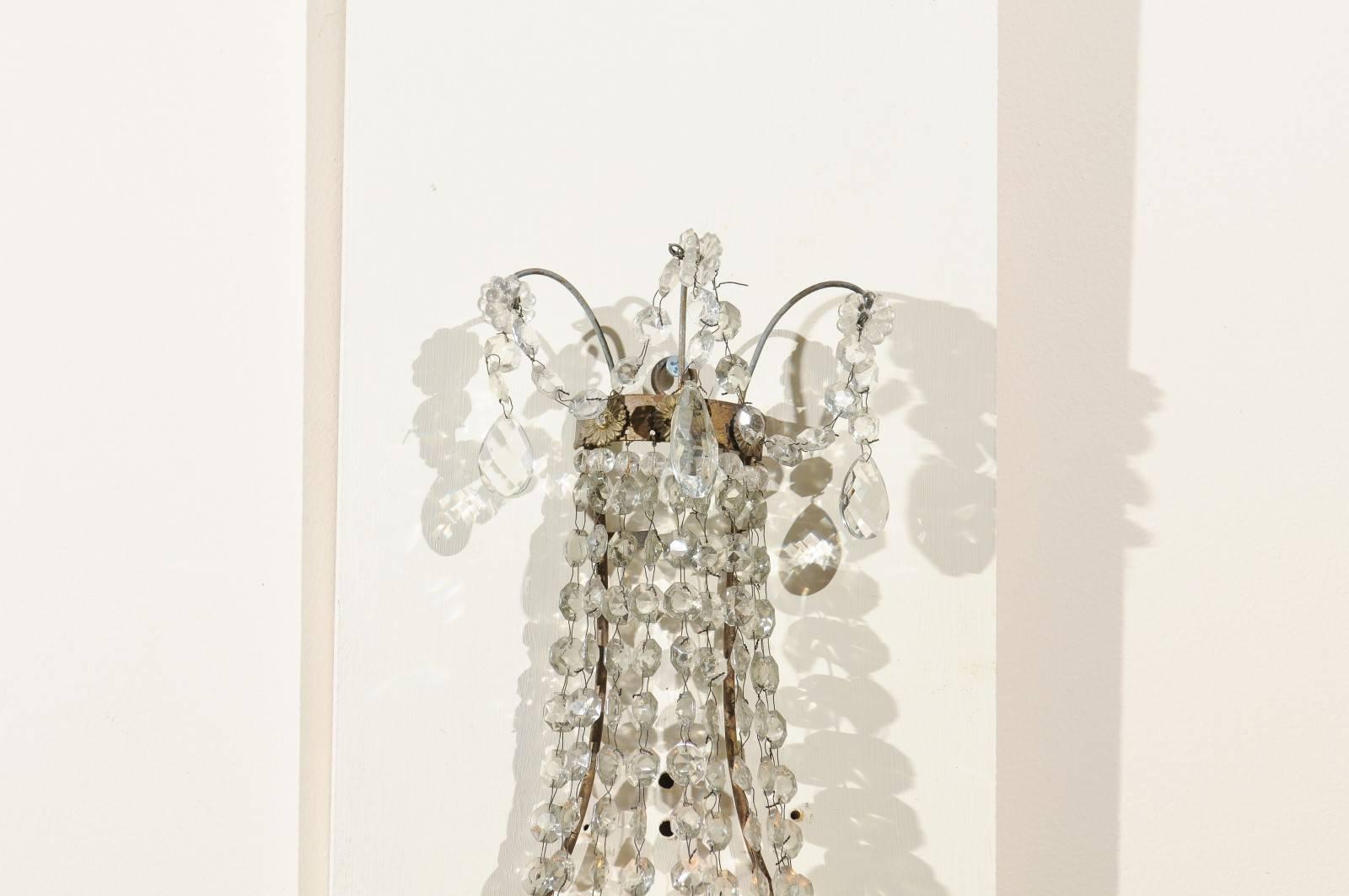Pair of Crystal Basket Sconces with One-Light, 20th Century, Italy In Good Condition In Atlanta, GA
