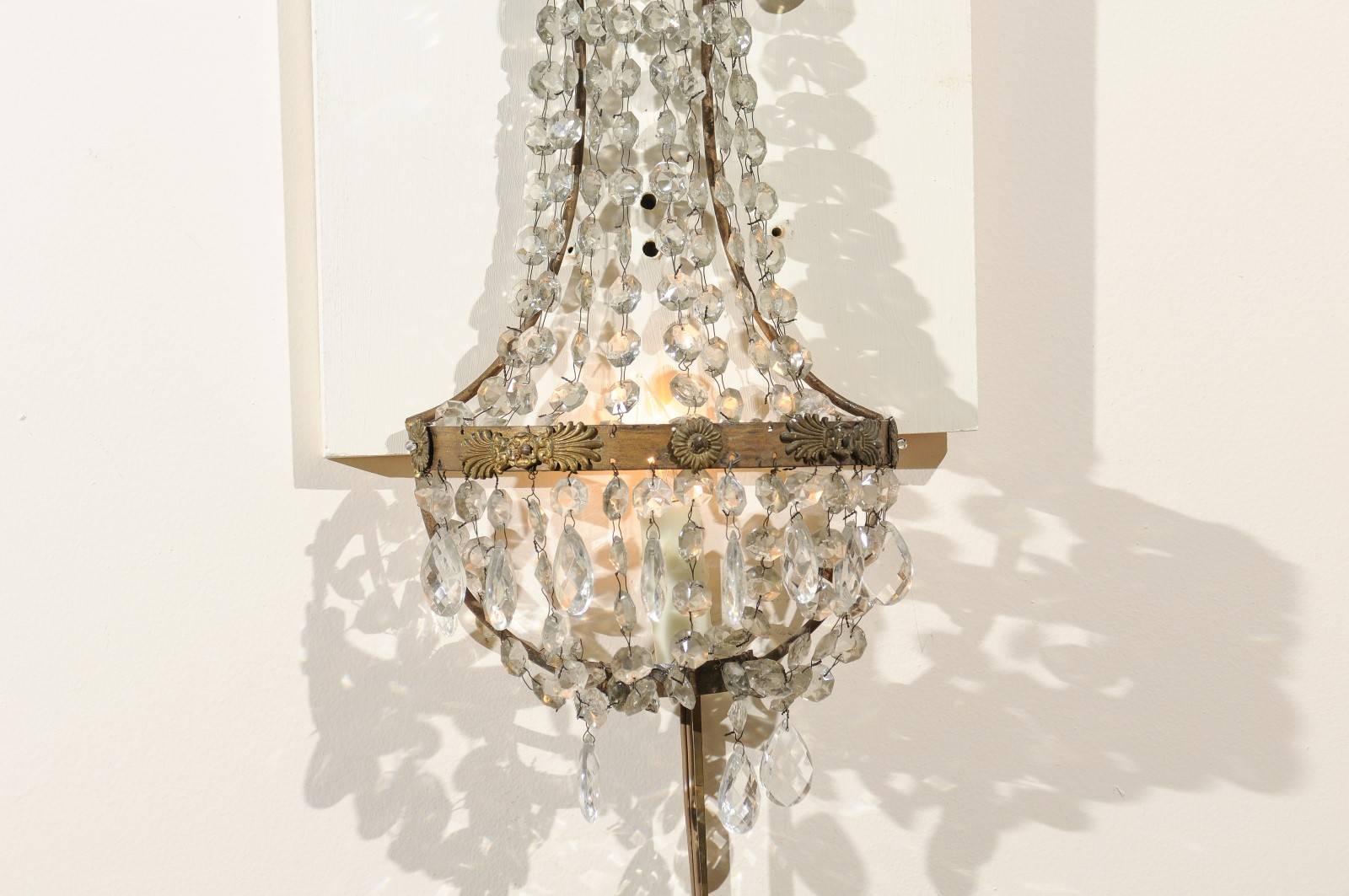 Pair of Crystal Basket Sconces with One-Light, 20th Century, Italy 1