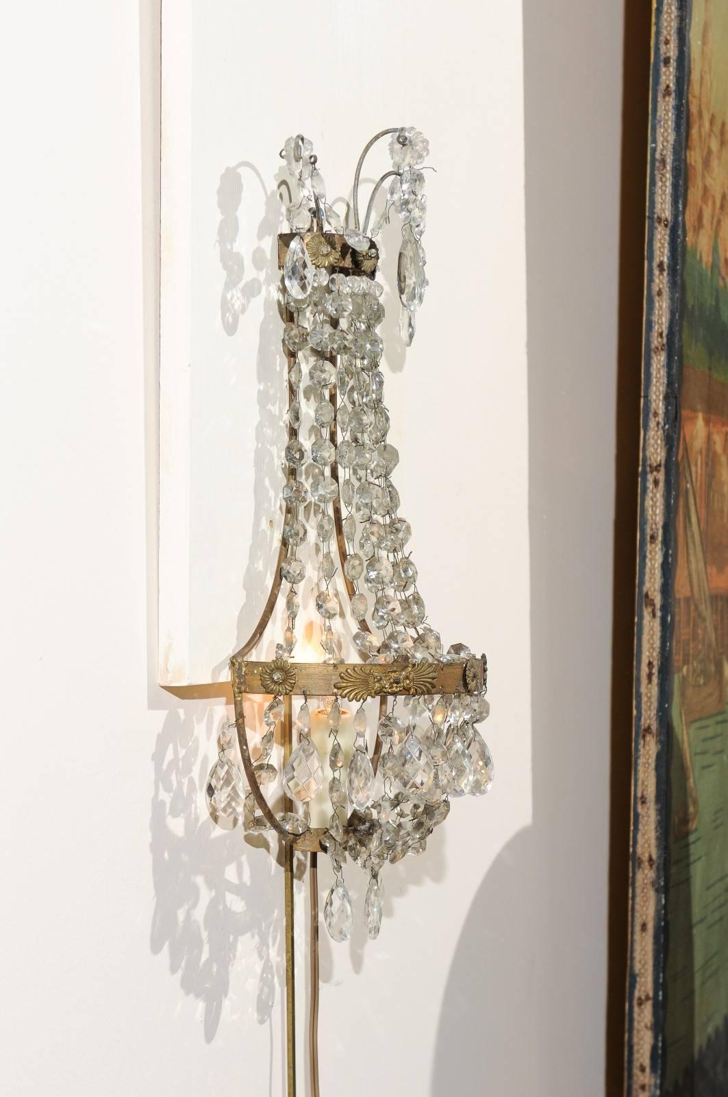 Pair of Crystal Basket Sconces with One-Light, 20th Century, Italy 2