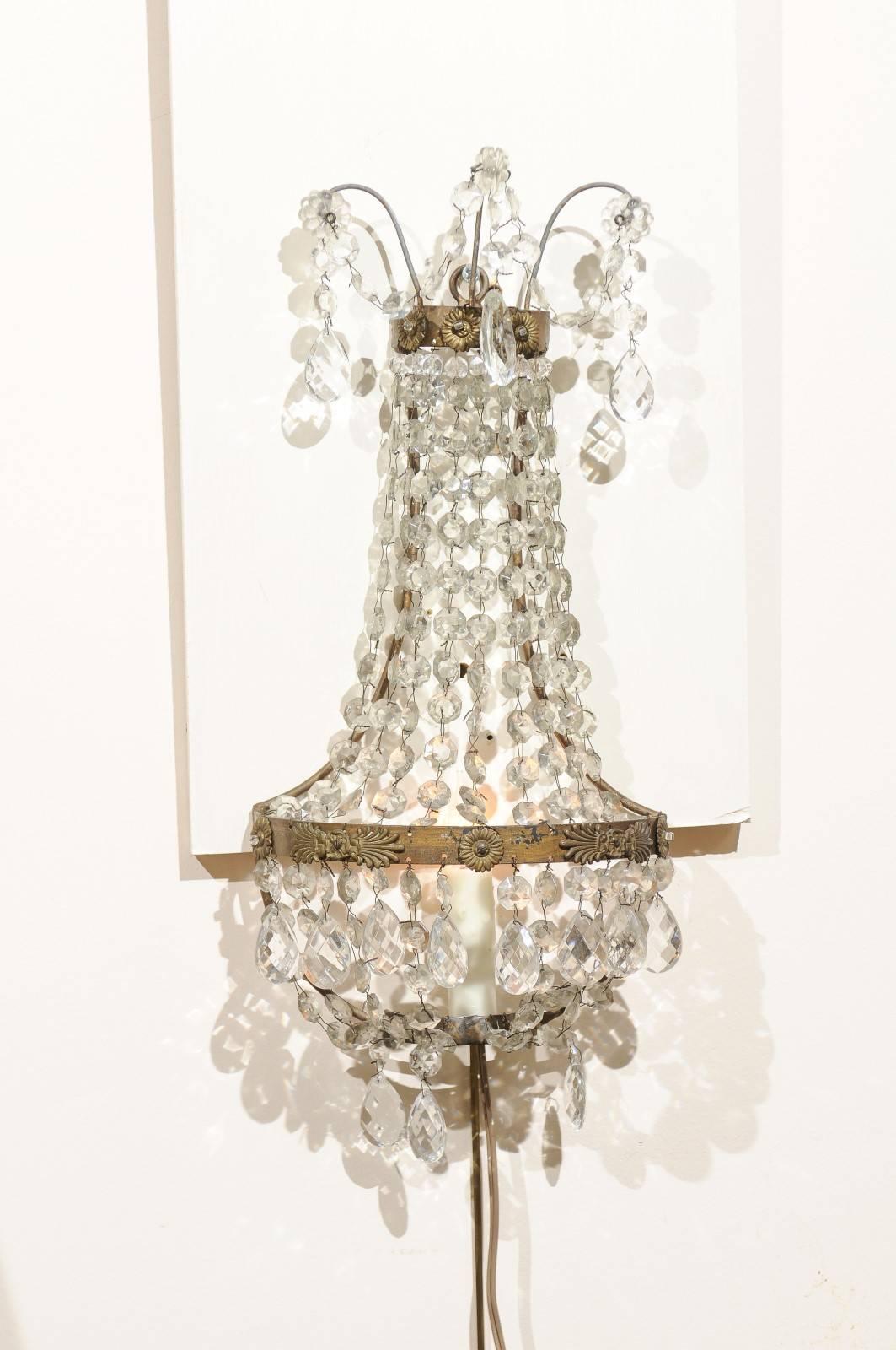 Pair of Crystal Basket Sconces with One-Light, 20th Century, Italy 3