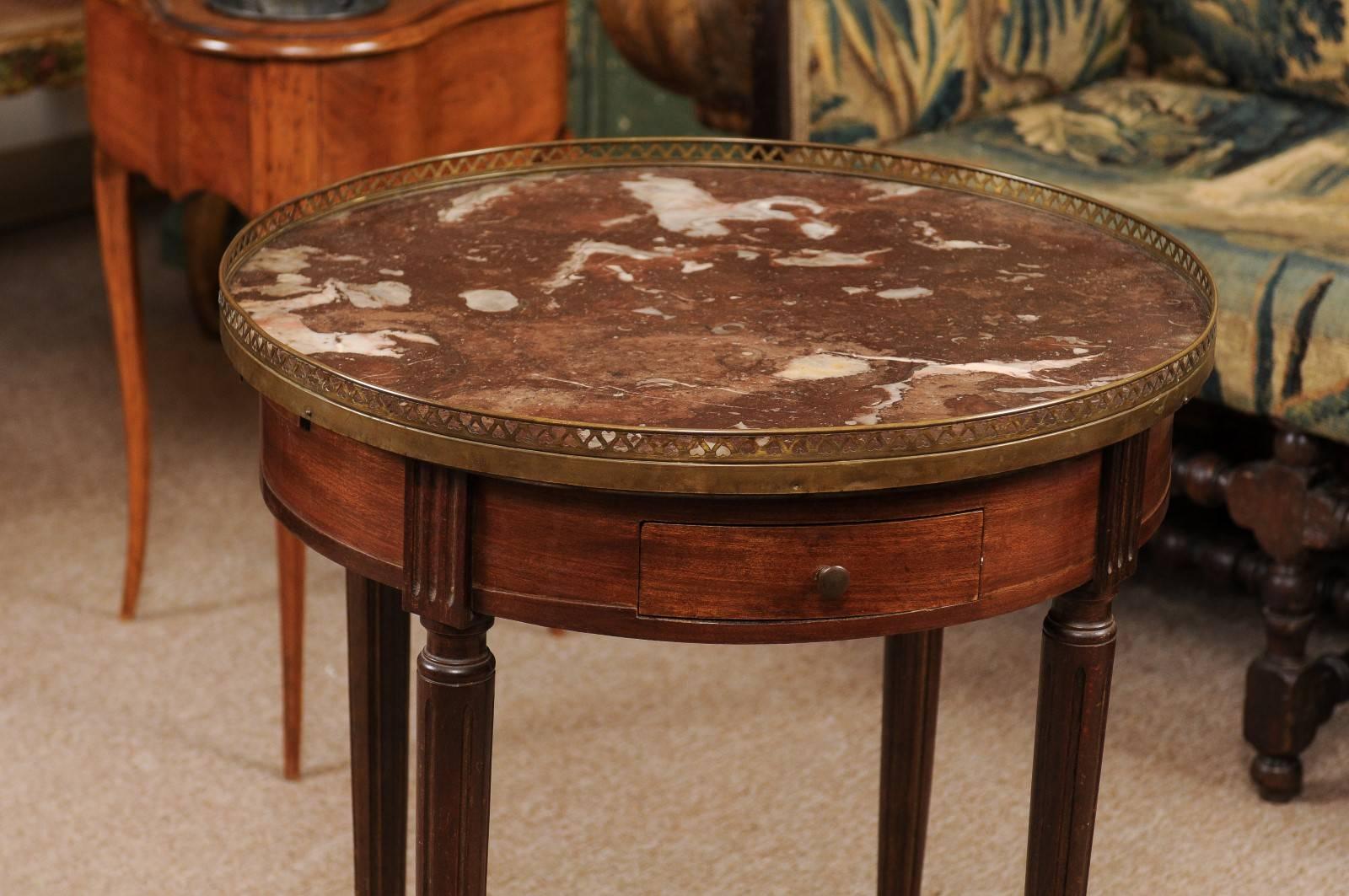 Marble 19th Century French Louis XVI Style Mahogany Bouillotte Table