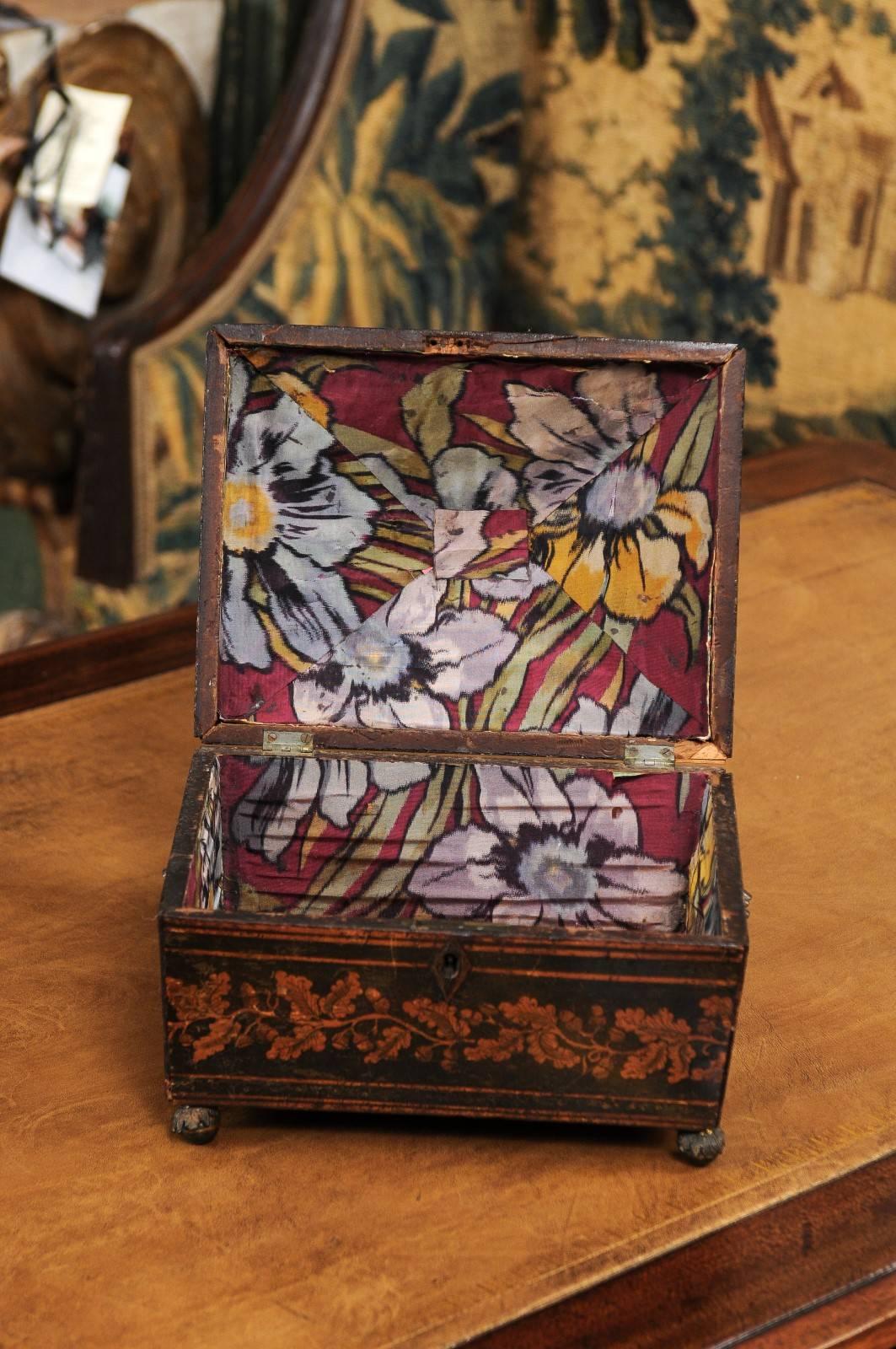 19th Century English Regency Penwork Box with Foliate Decoration and Acorn Feet 5