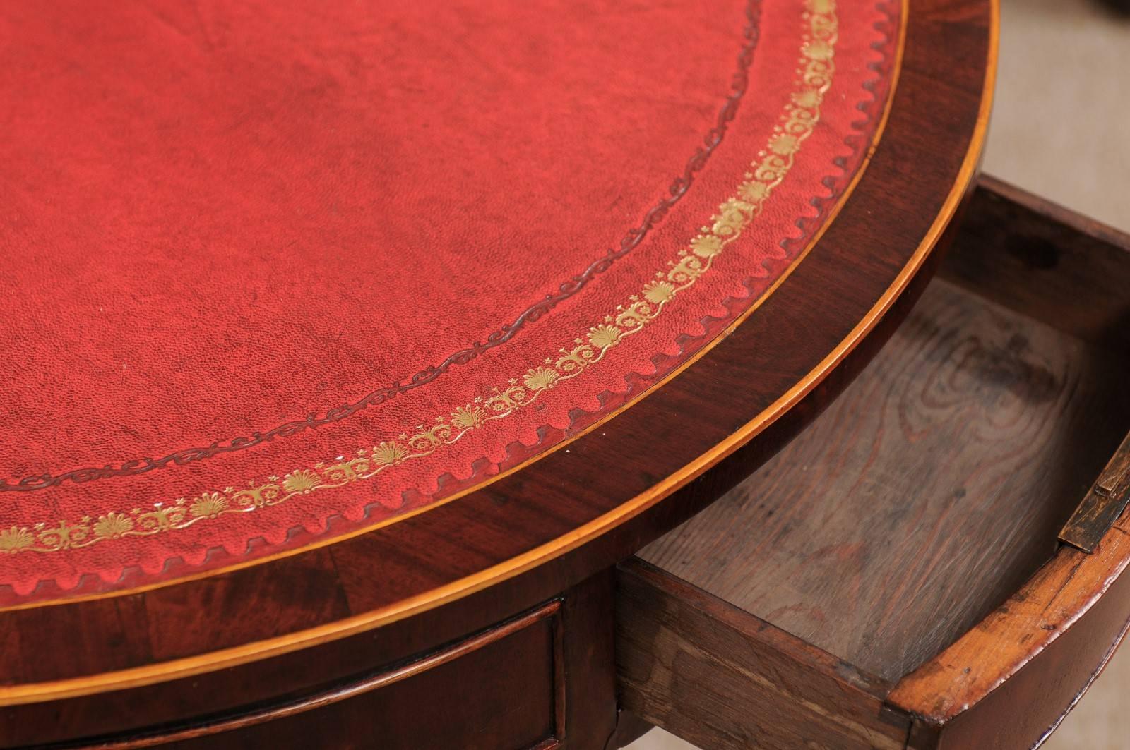 Early 19th Century English Regency Revolving Drum Table with Red Leather Top 3