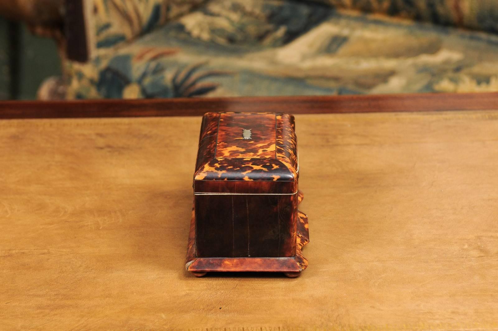 Early 19th Century English Regency Tortoiseshell Tea Caddy with Bun Feet 5