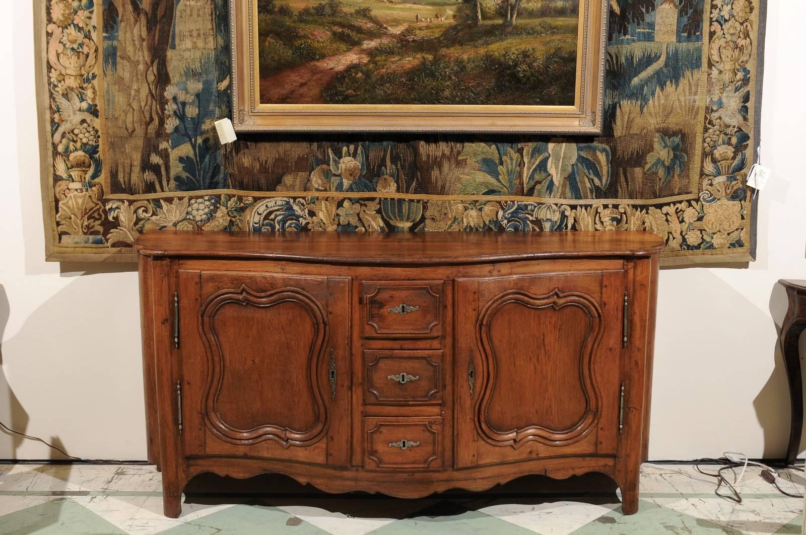 Hand-Carved 18th Century, French Louis XV Oak Enfilade with Two Doors Flanking Three Drawers
