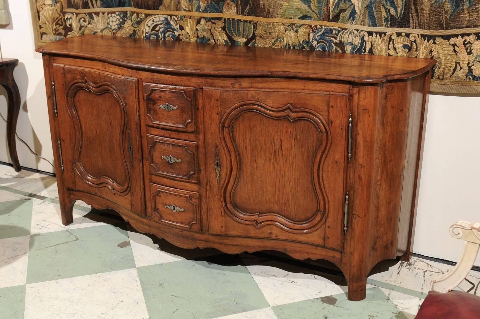 18th Century, French Louis XV Oak Enfilade with Two Doors Flanking Three Drawers 5