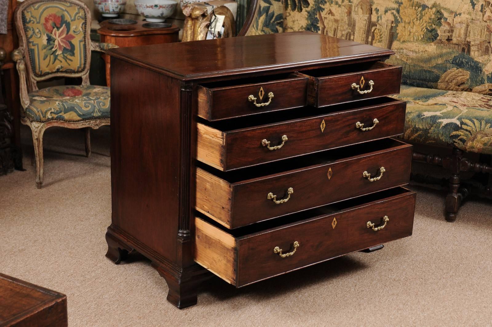 18th Century and Earlier 18th Century English George III Mahogany Chest with 5 Drawers