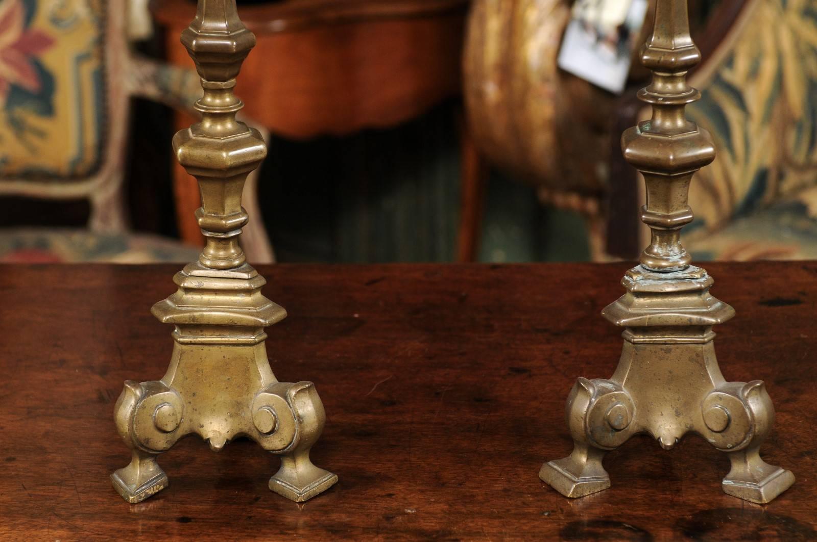 Pair of 17th Century Brass Candlesticks, Bologna, Italy For Sale 1
