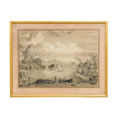 Giltwood Framed 19th Century French Drawing and Watercolor Landscape