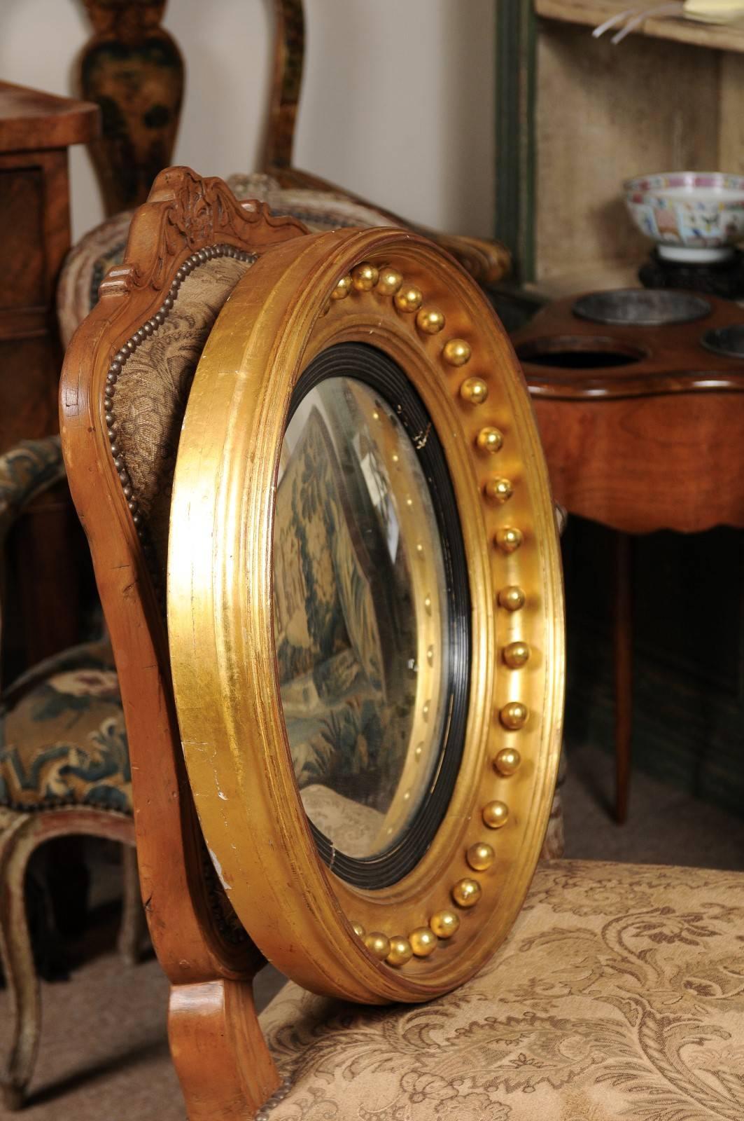 19th Century English Giltwood Bullseye Mirror with Ebonized Detail 3