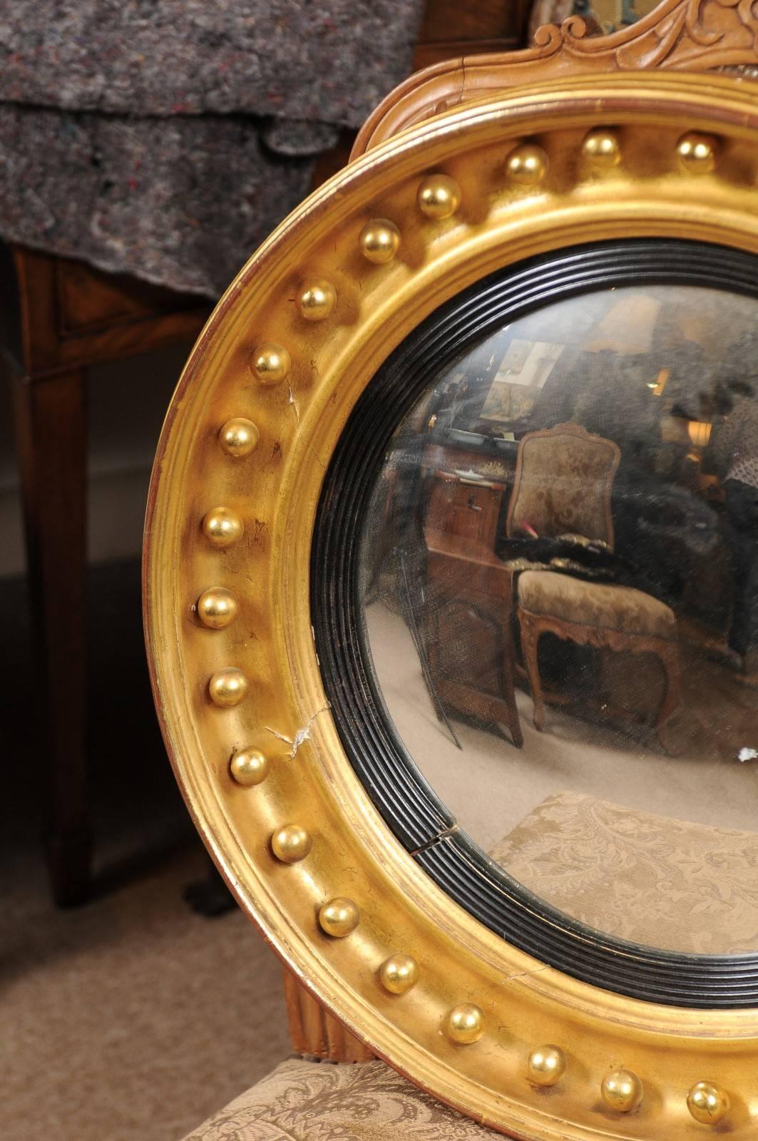 19th Century English Giltwood Bullseye Mirror with Ebonized Detail 2