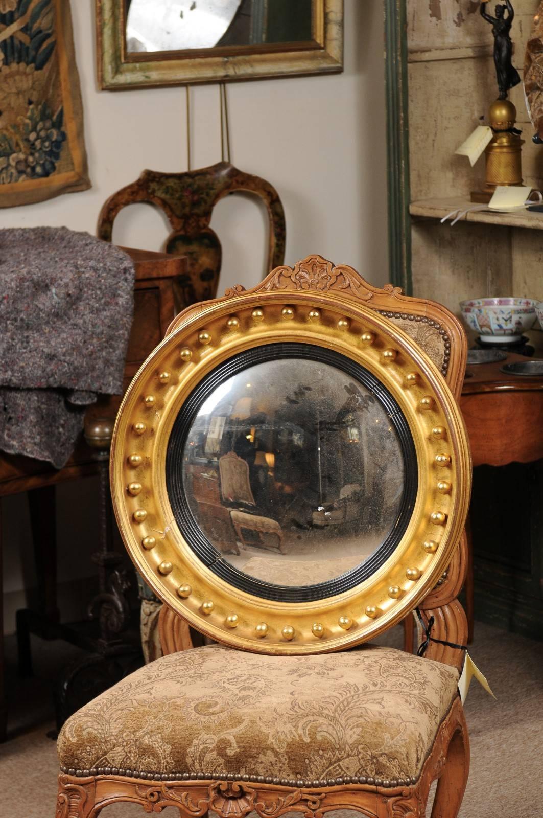 Federal 19th Century English Giltwood Bullseye Mirror with Ebonized Detail