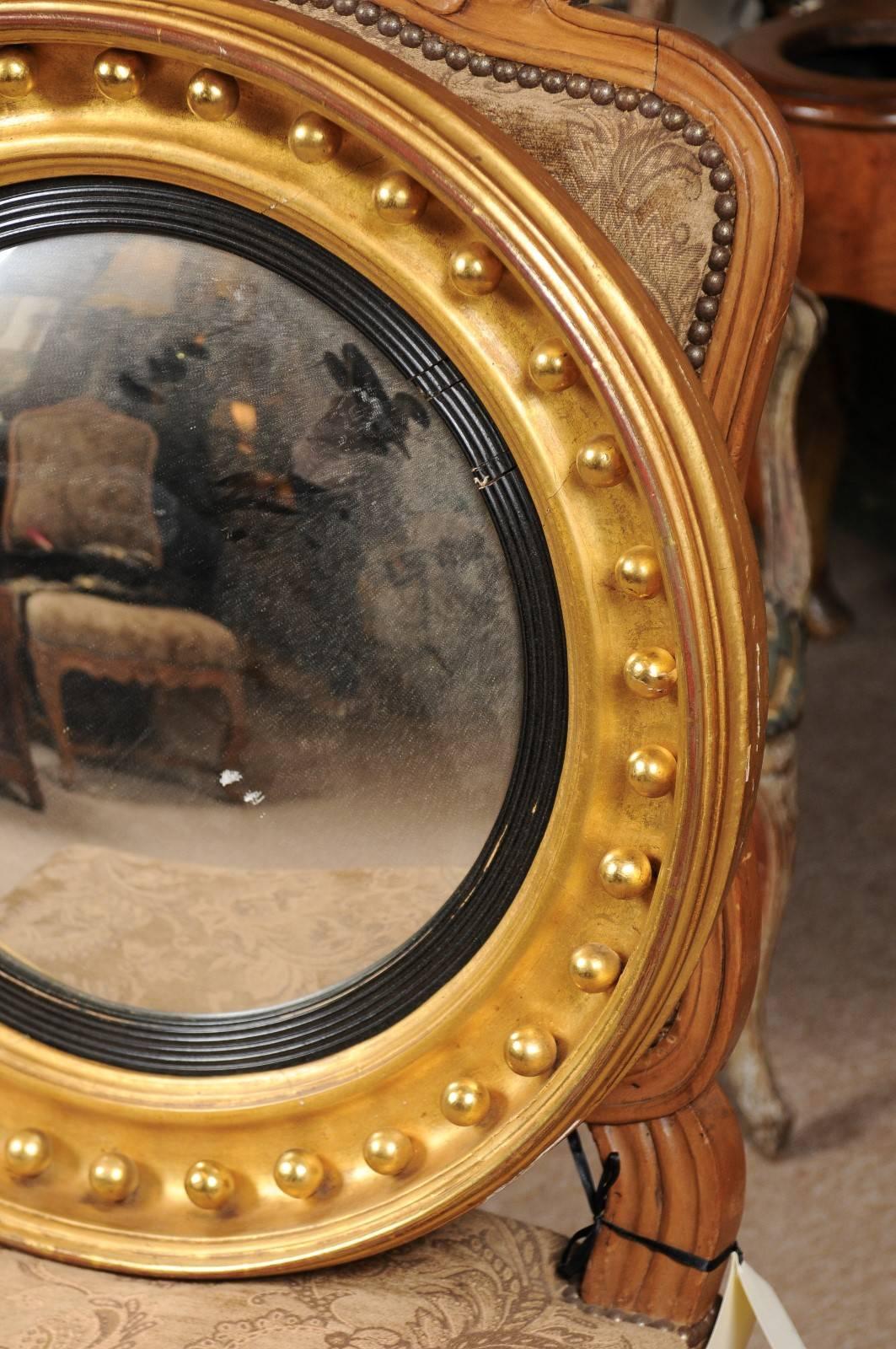 19th Century English Giltwood Bullseye Mirror with Ebonized Detail 1