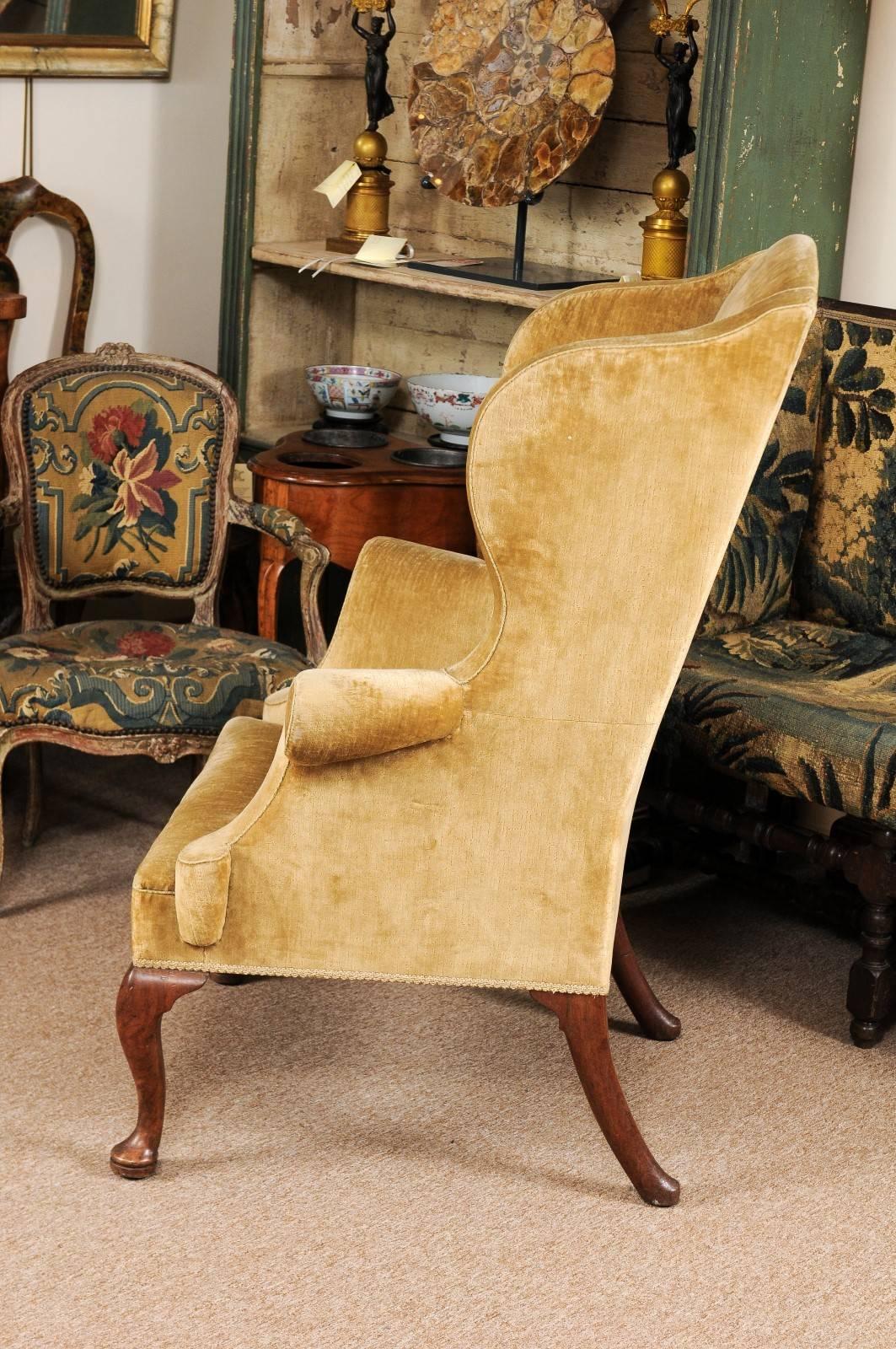 19th Century Queen Anne Style Walnut Wing Chair 1