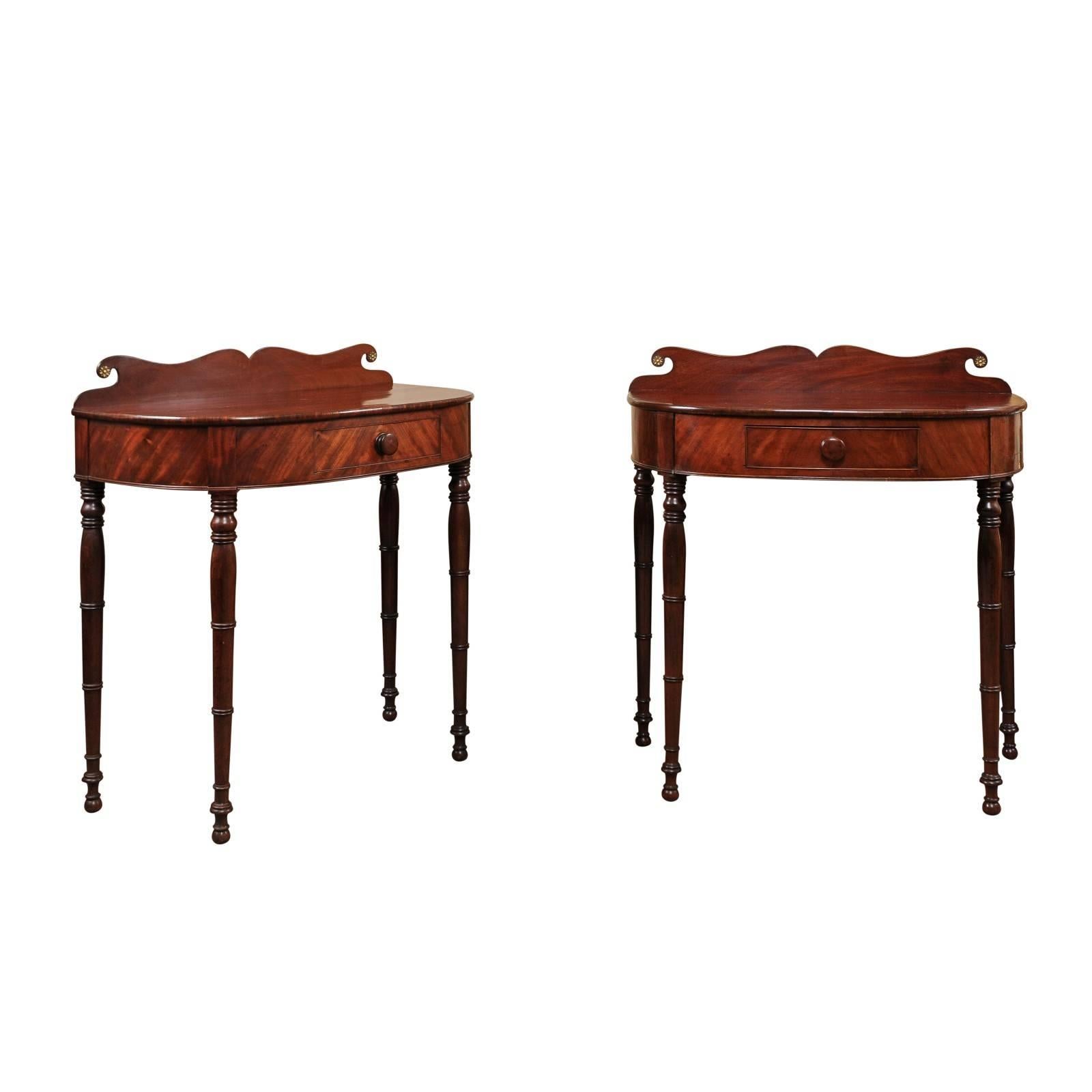 Pair of 19th Century Federal Style Mahogany Demilune Console Tables